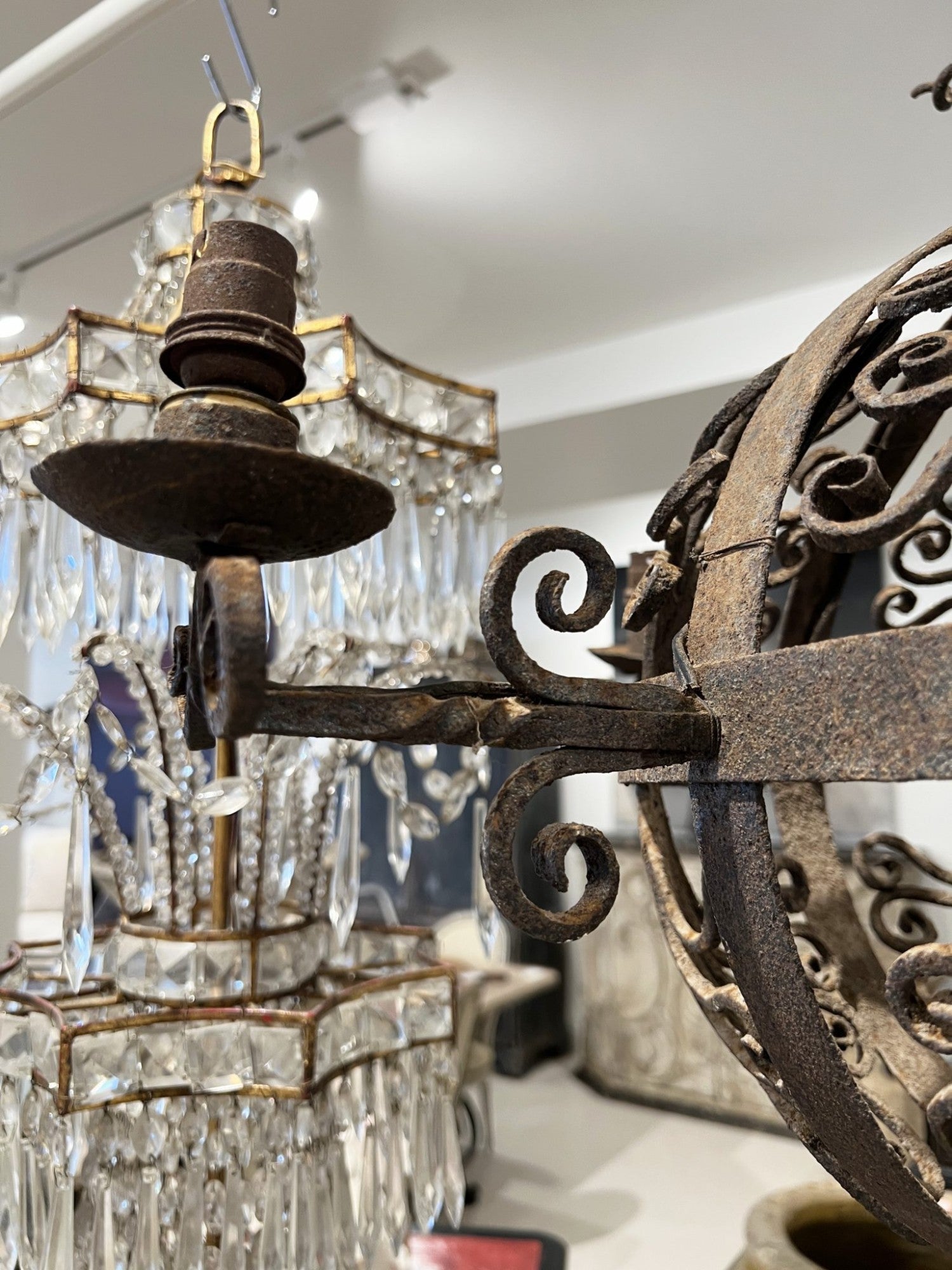 18th Century Spherical Iron 4 Light Chandelier