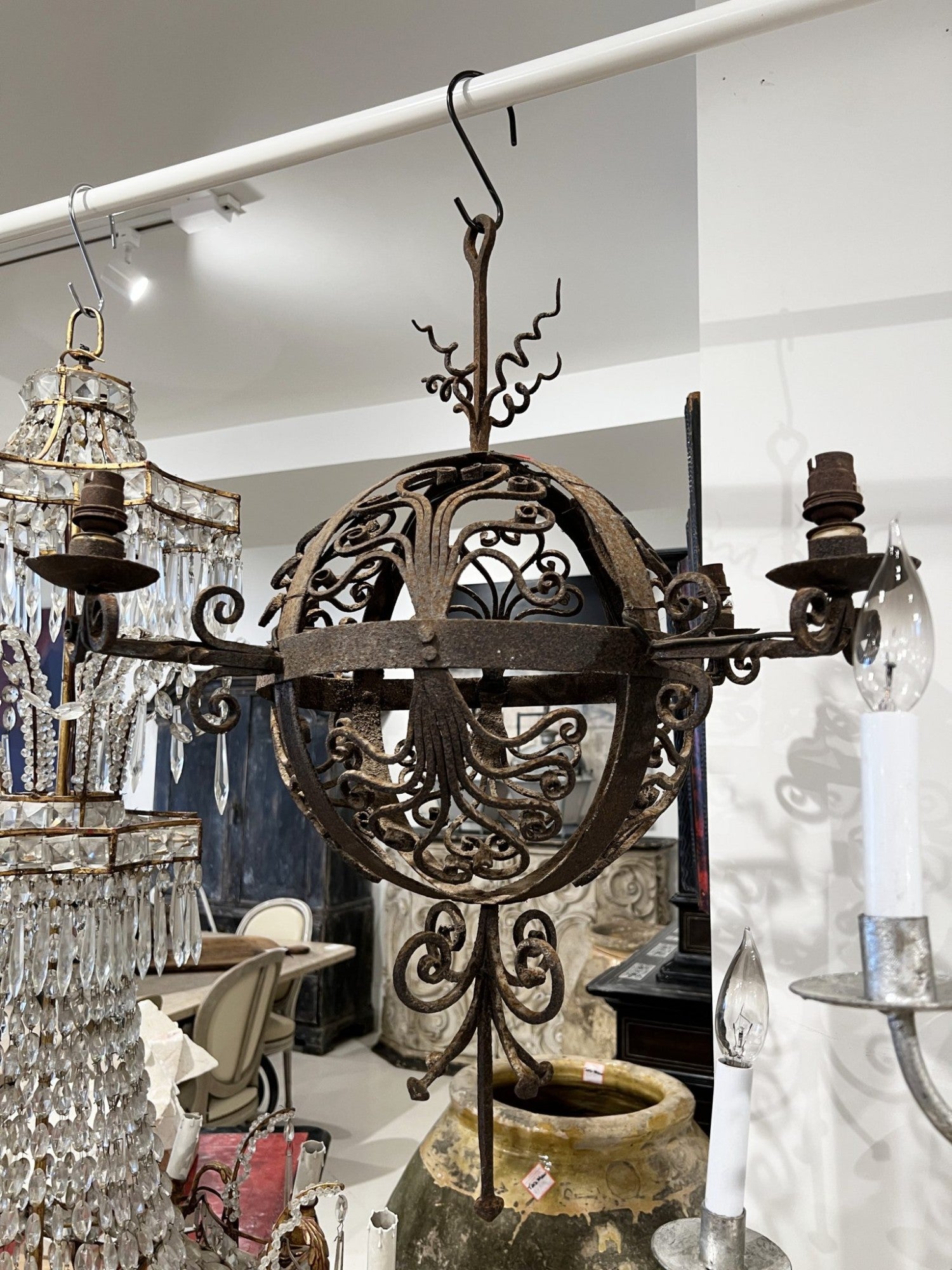 18th Century Spherical Iron 4 Light Chandelier