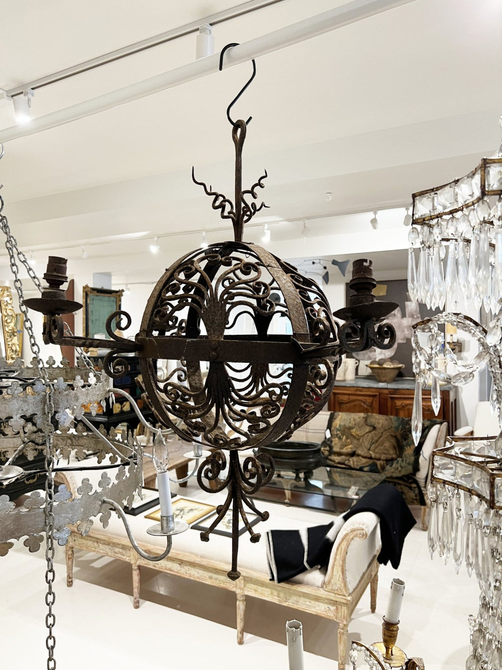 18th Century Spherical Iron 4 Light Chandelier