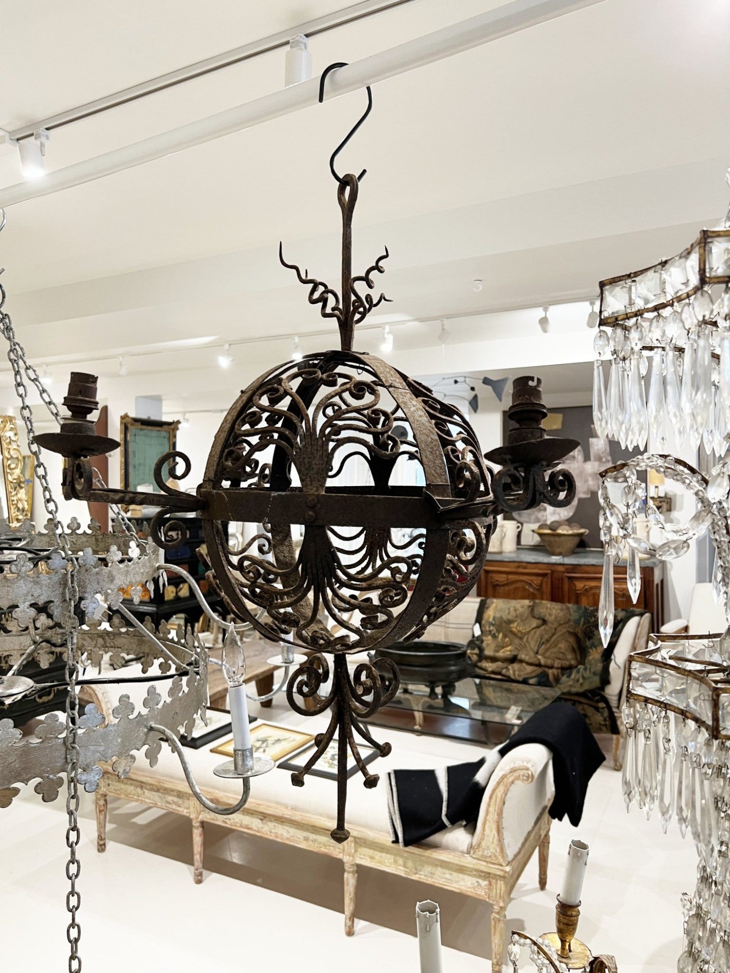 18th Century Spherical Iron 4 Light Chandelier