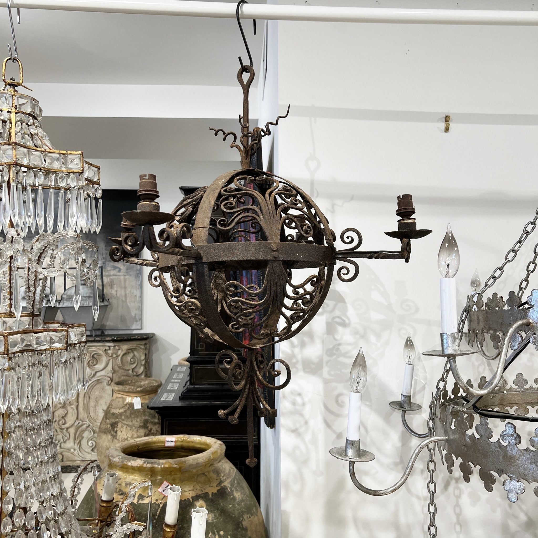18th Century Spherical Iron 4 Light Chandelier
