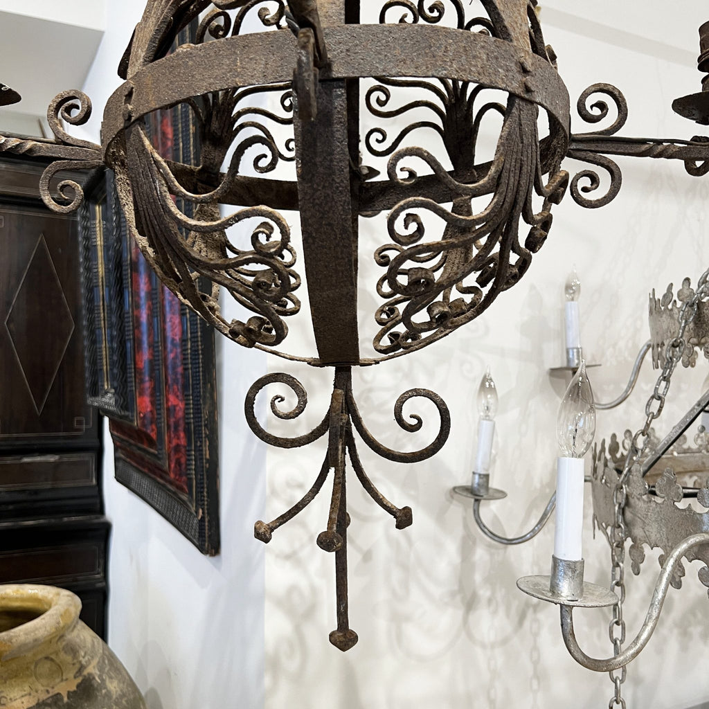 18th Century Spherical Iron 4 Light Chandelier
