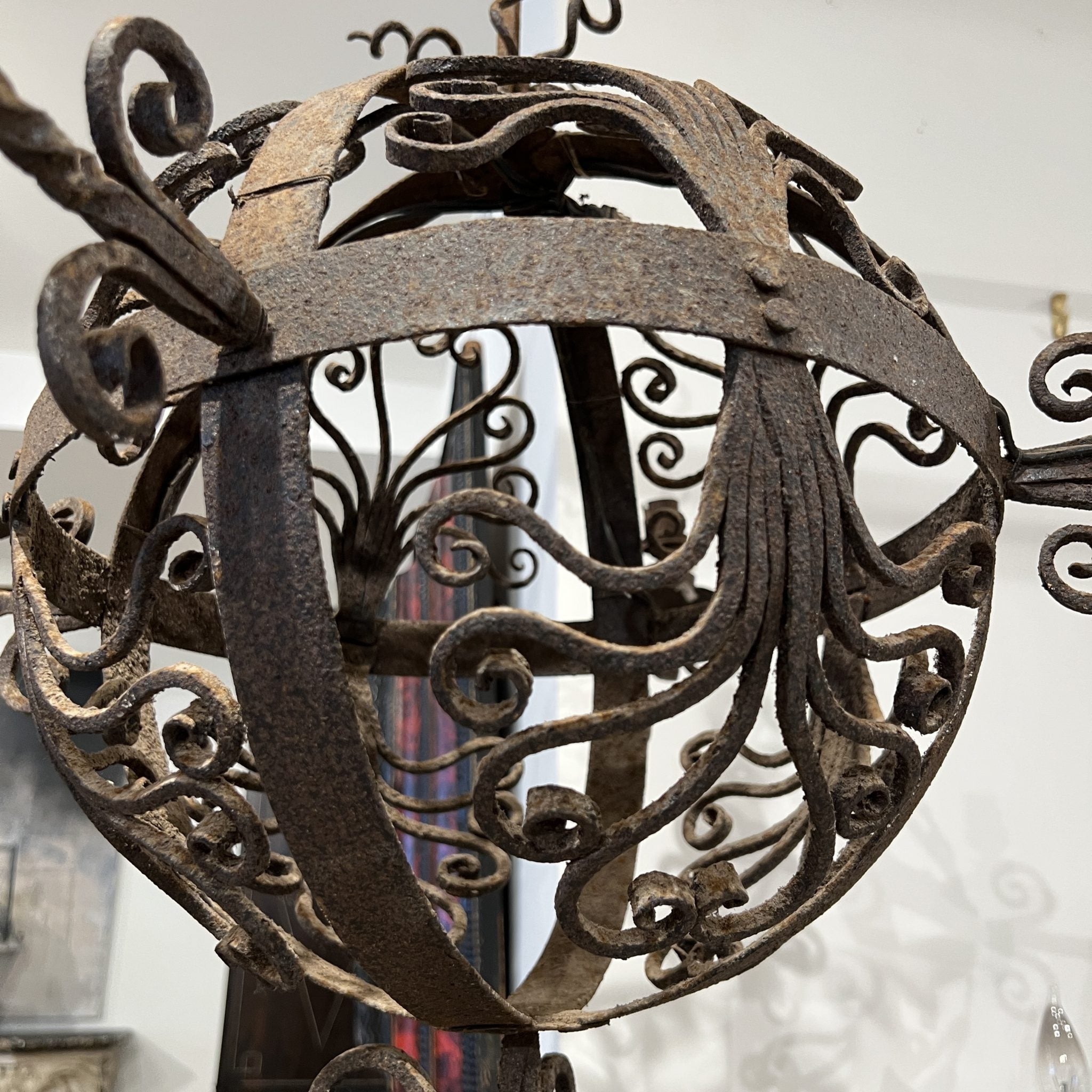 18th Century Spherical Iron 4 Light Chandelier