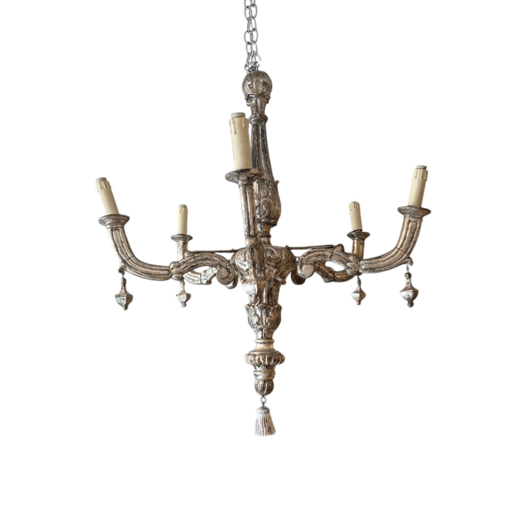 18th Century Italian 6 Arm Silverleaf Chandelier