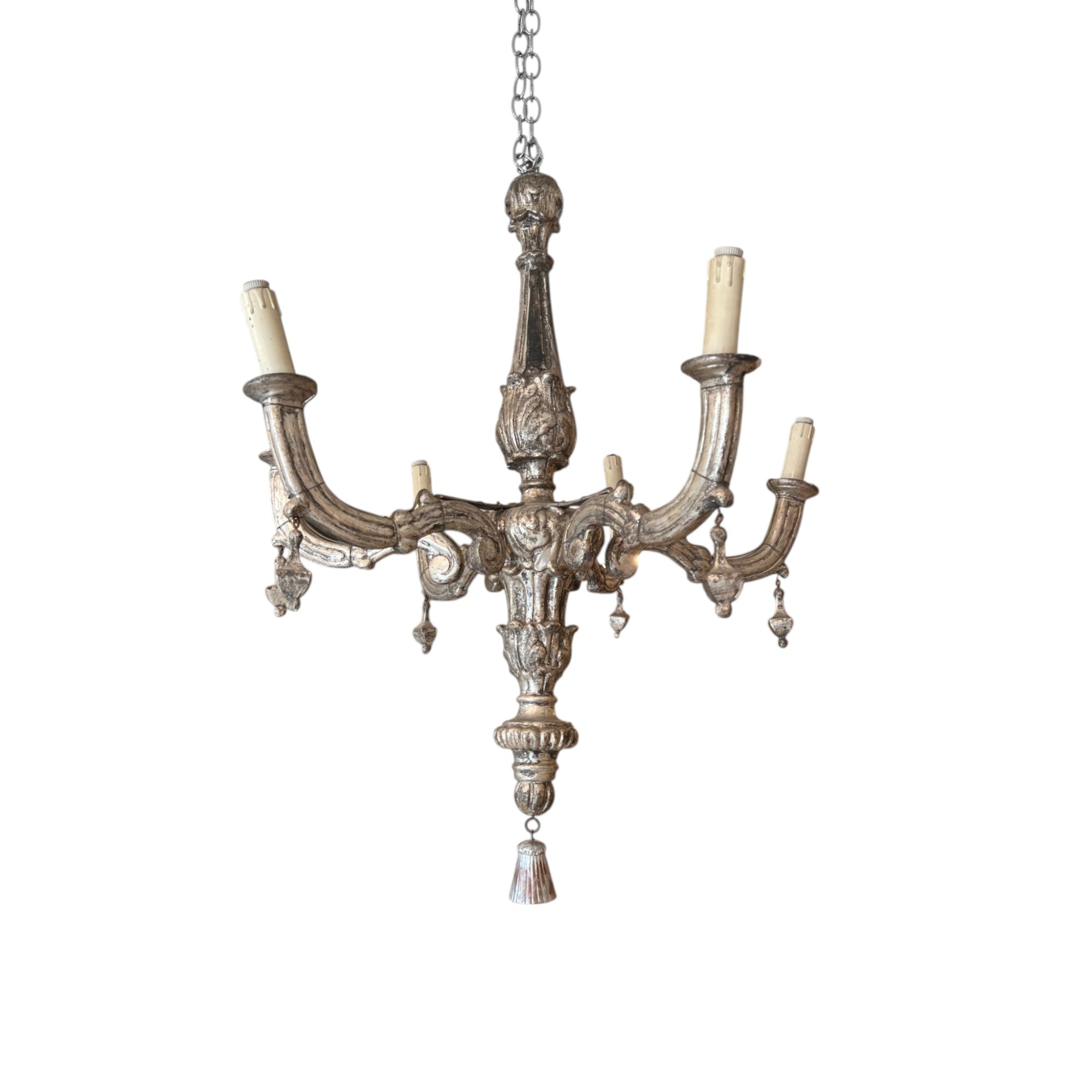 18th Century Italian 6 Arm Silverleaf Chandelier