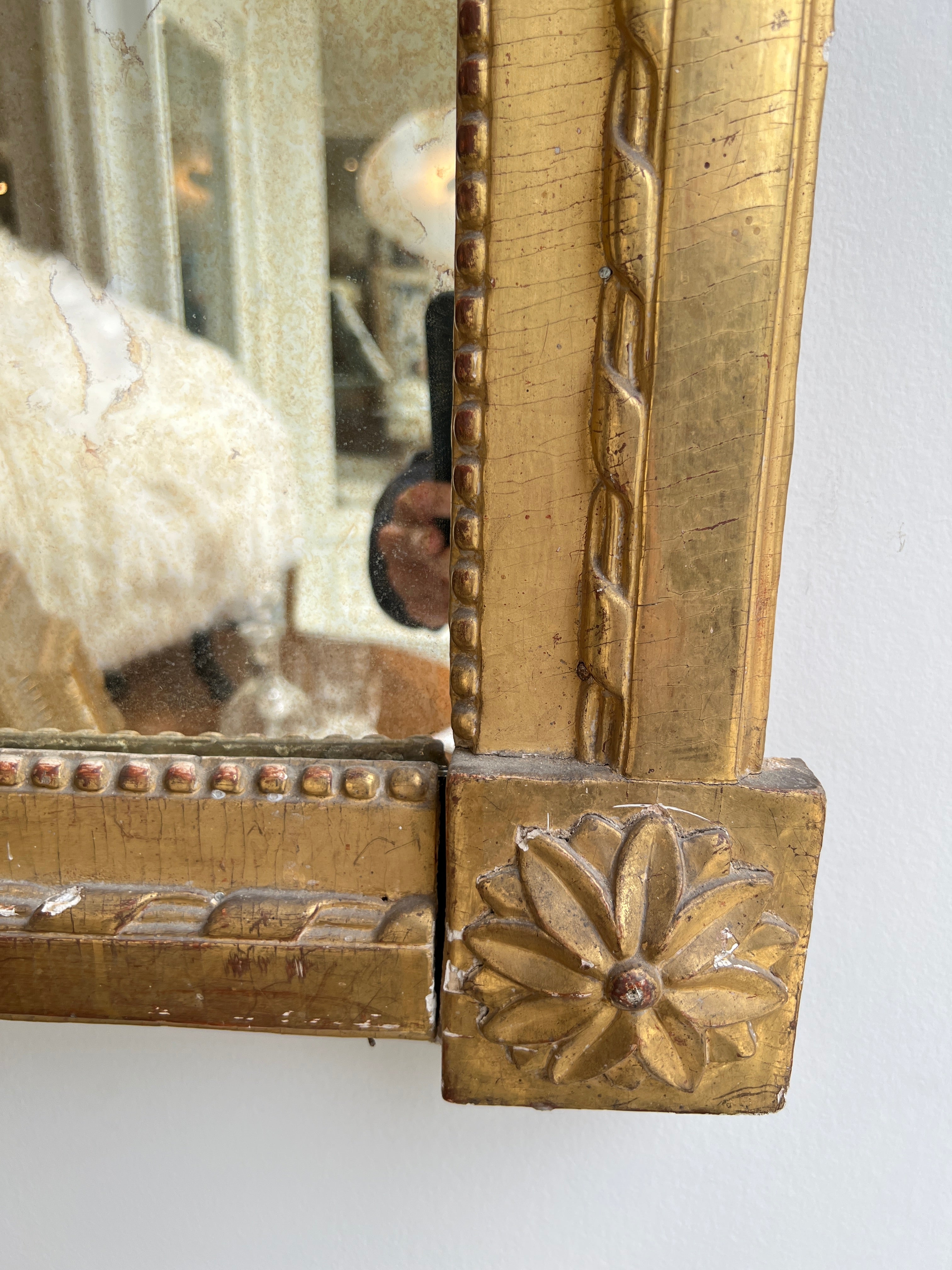 French Louis XVI Gilded Mirror with Neoclassical Carving