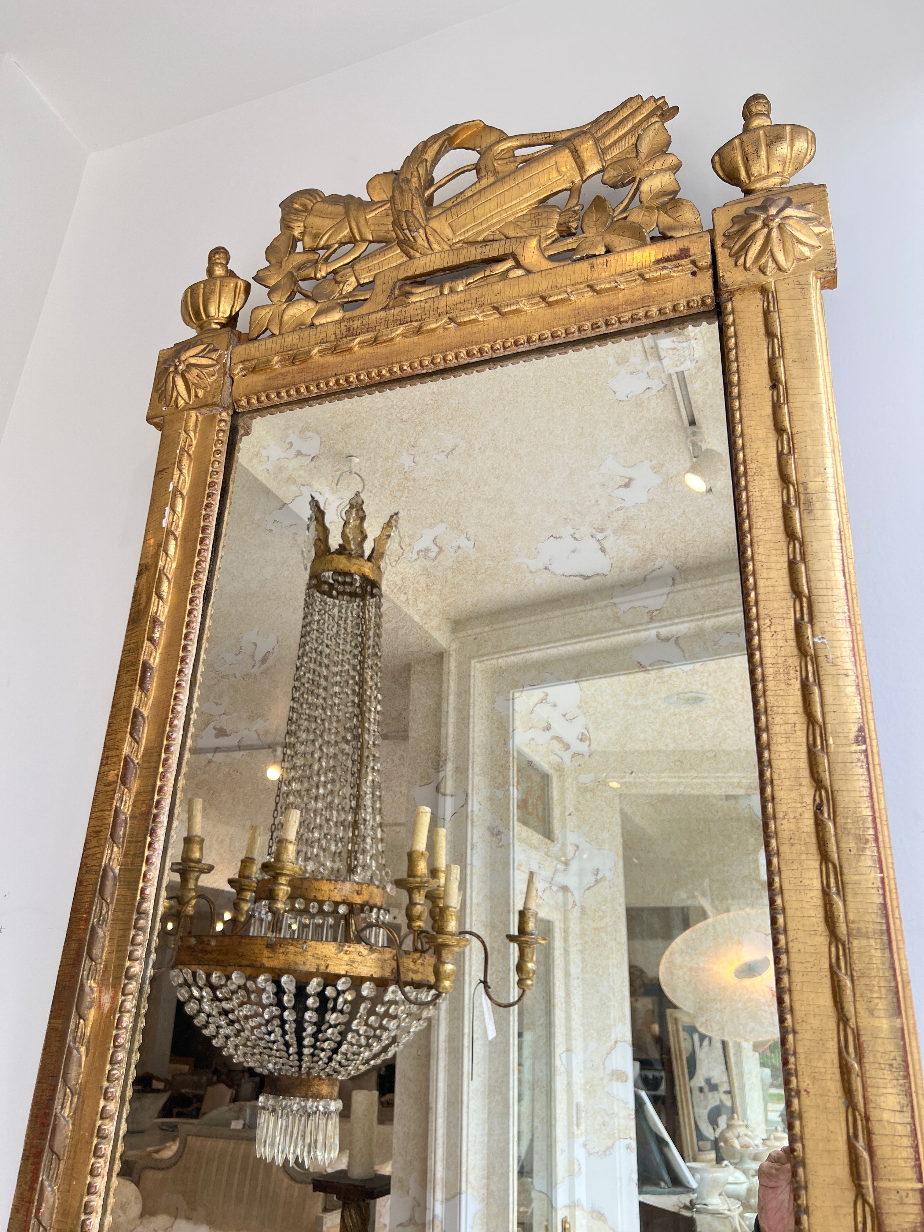 French Louis XVI Gilded Mirror with Neoclassical Carving