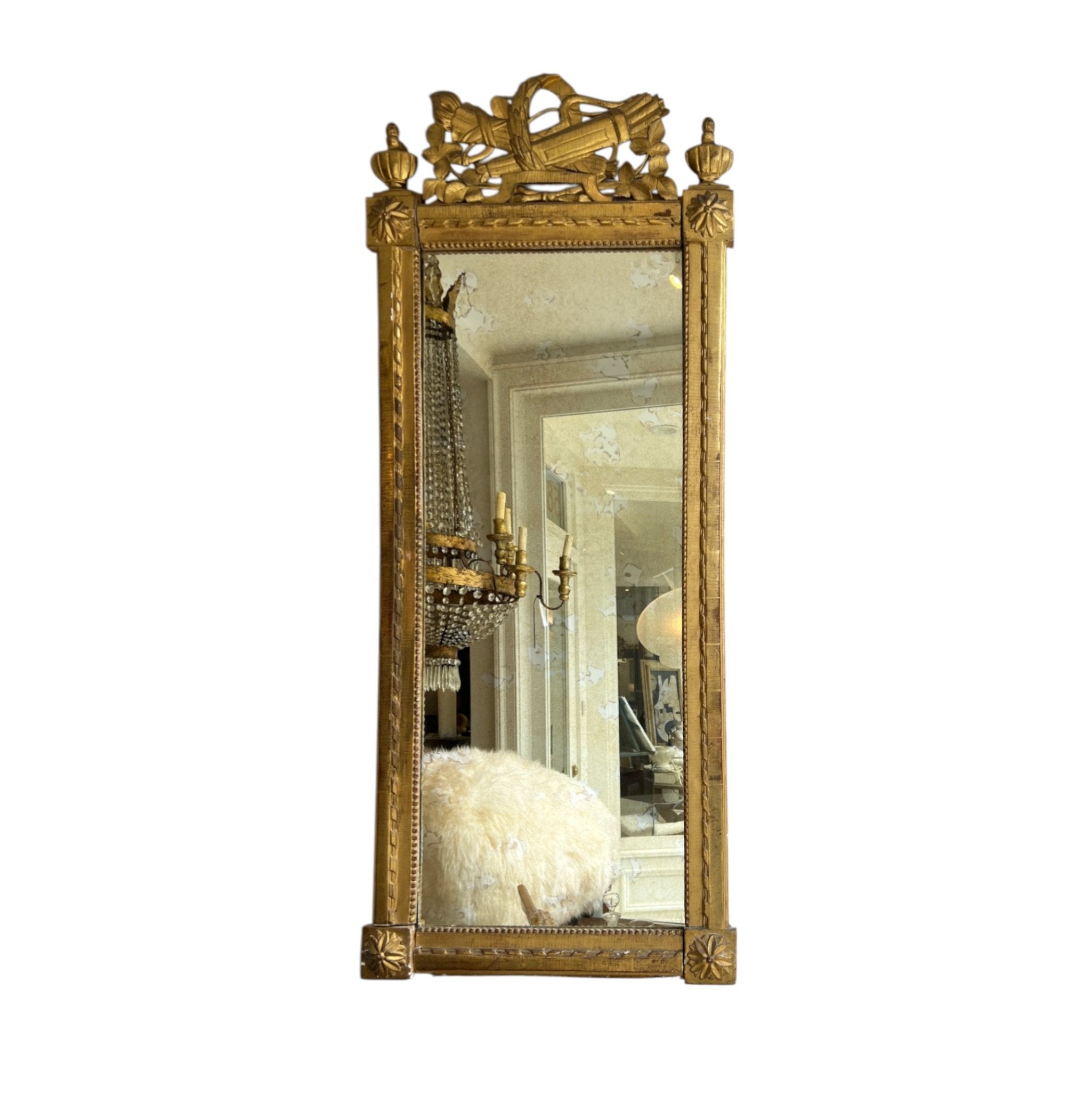 French Louis XVI Gilded Mirror with Neoclassical Carving