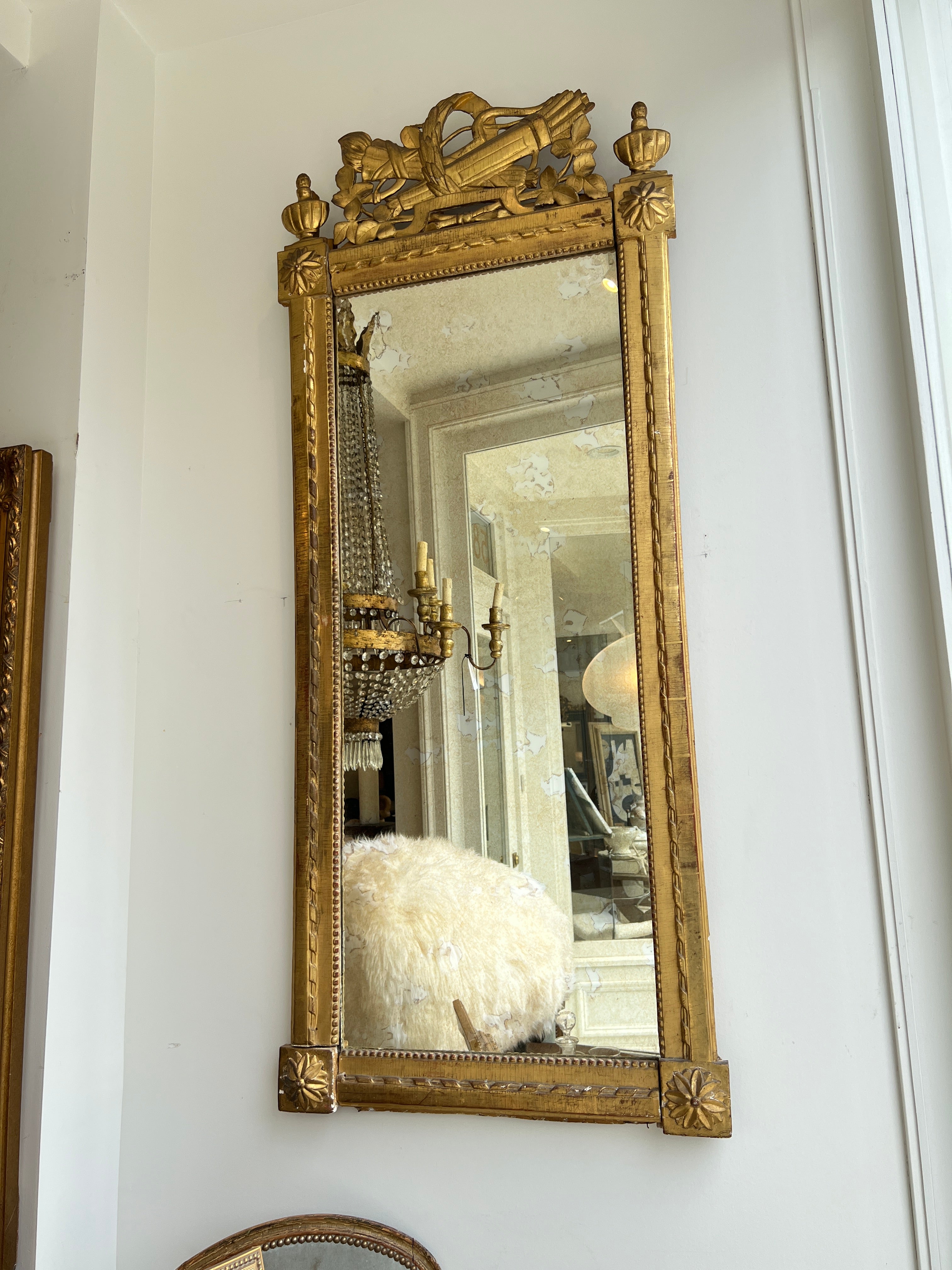 French Louis XVI Gilded Mirror with Neoclassical Carving