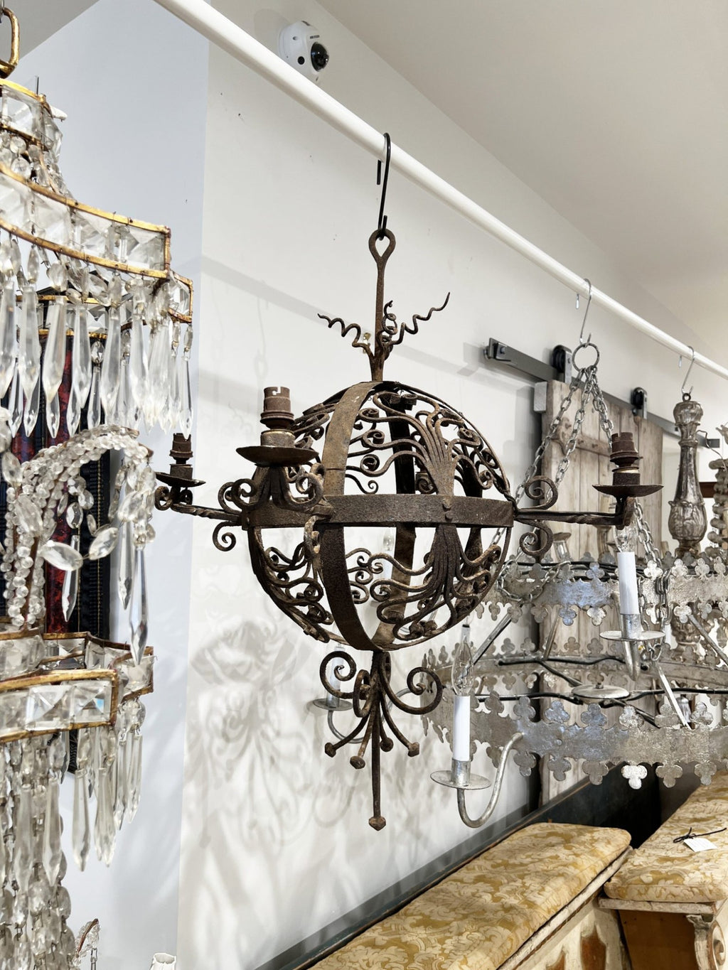 18th Century Spherical Iron 4 Light Chandelier