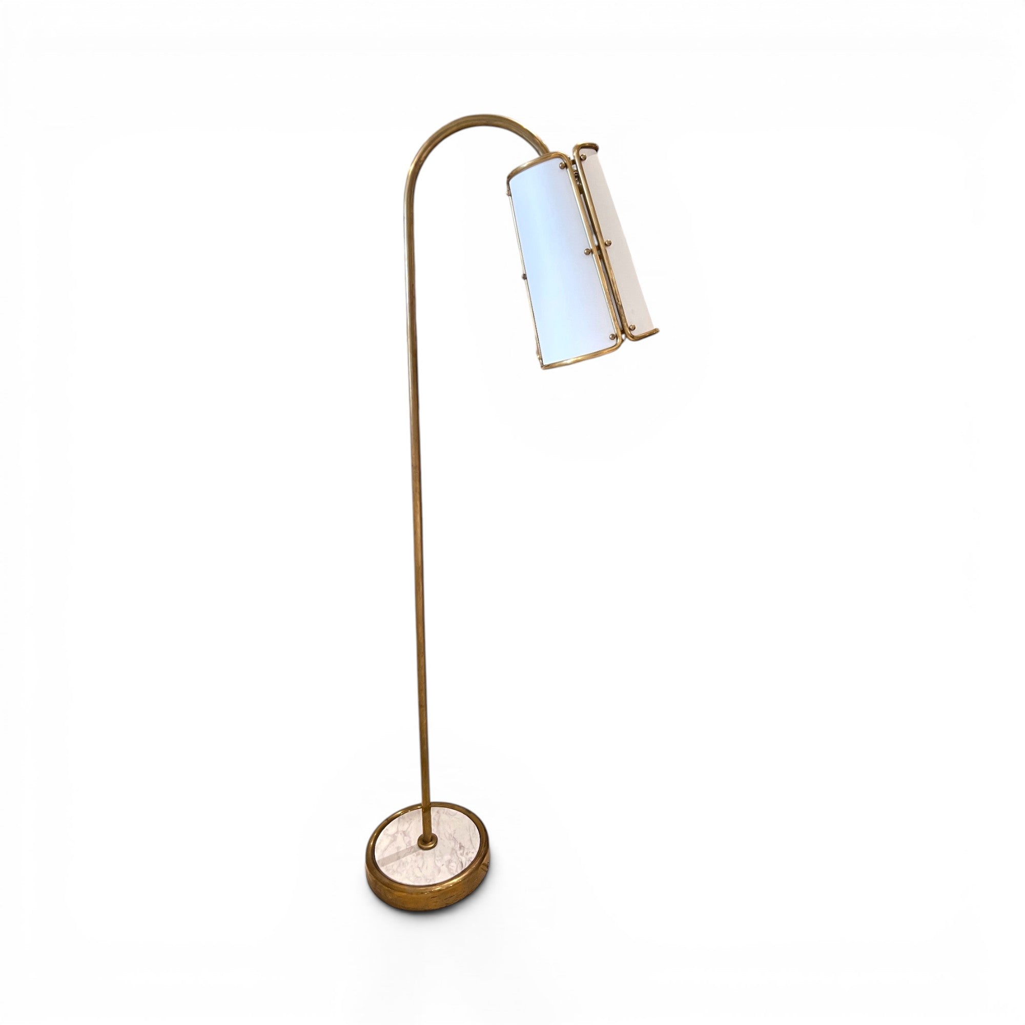 Industrial Brass Floor Lamp with White Shade