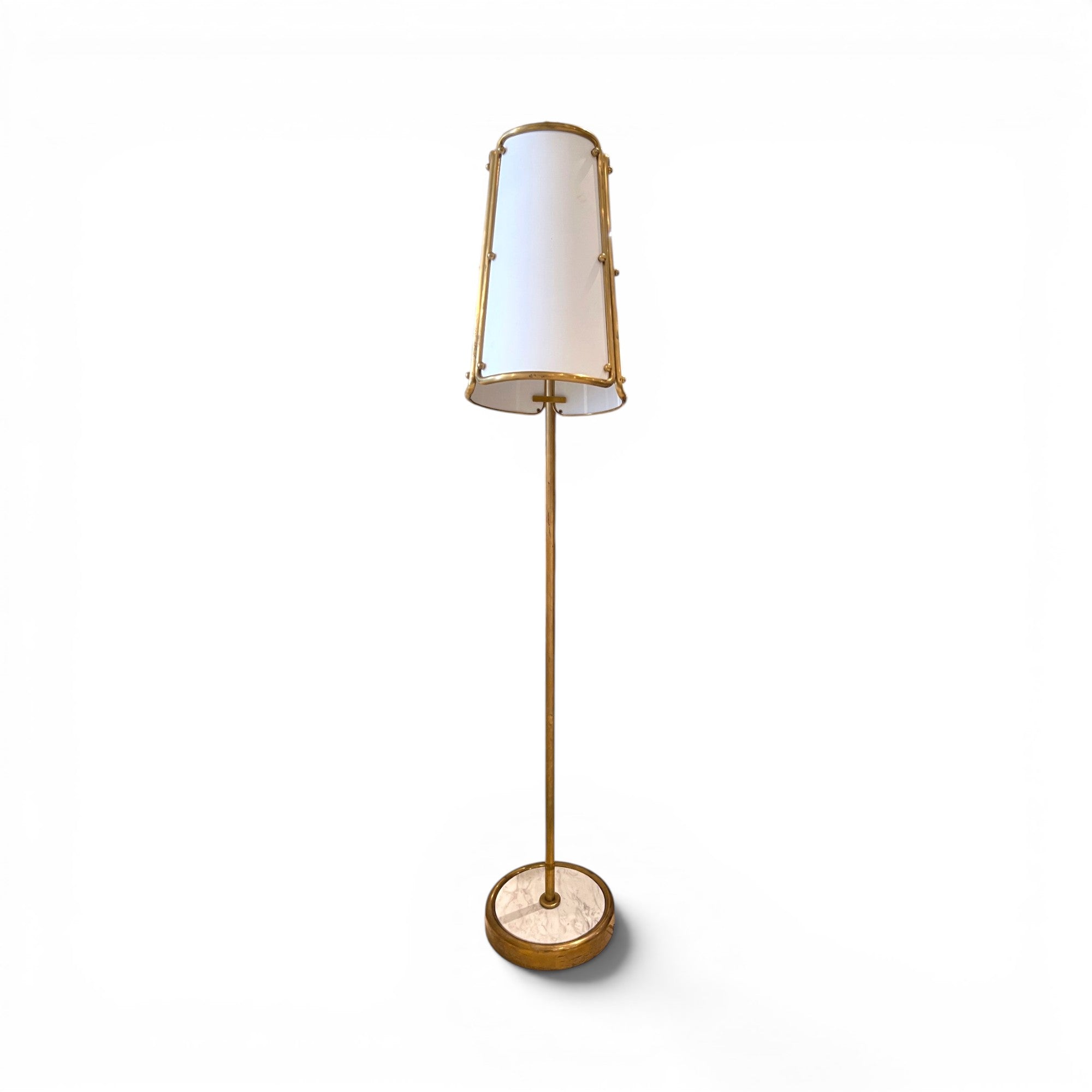 Industrial Brass Floor Lamp with White Shade