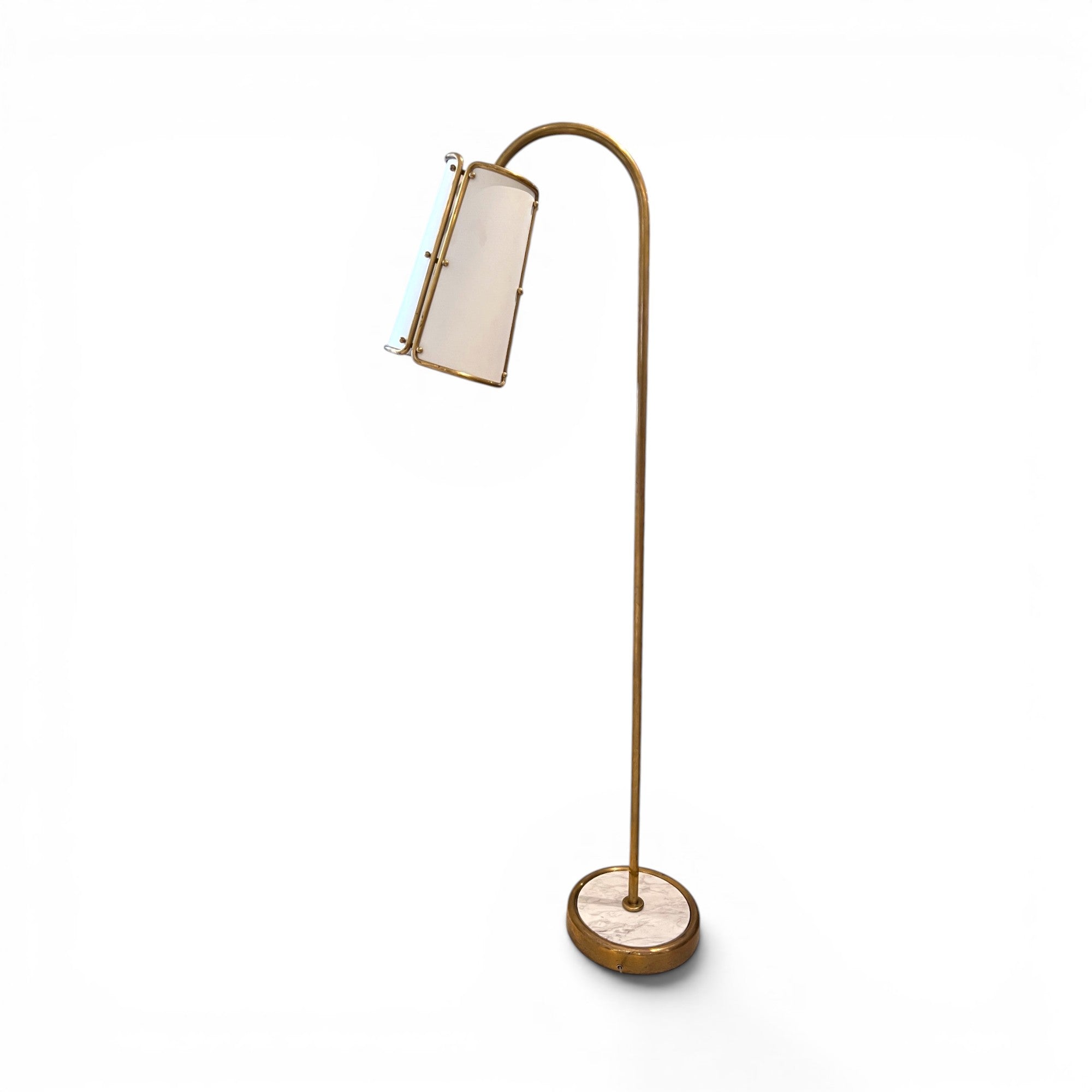 Industrial Brass Floor Lamp with White Shade