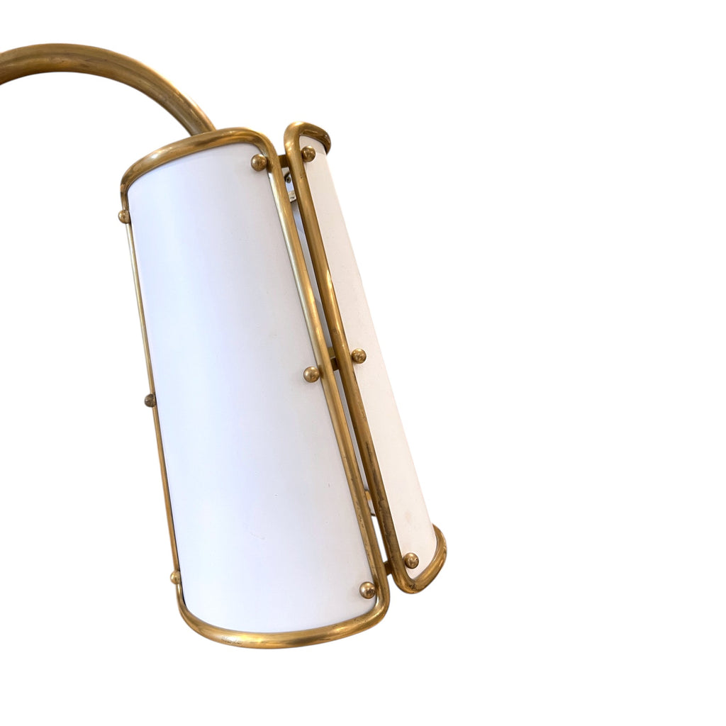 Industrial Brass Floor Lamp with White Shade