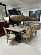 Large Mid-Century Forged Iron & Marble Dining Table