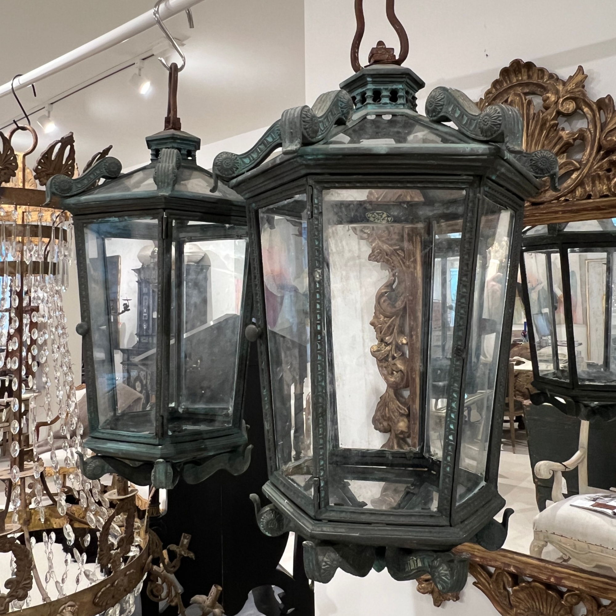19th Century Italian Pair of Bronze Lanterns