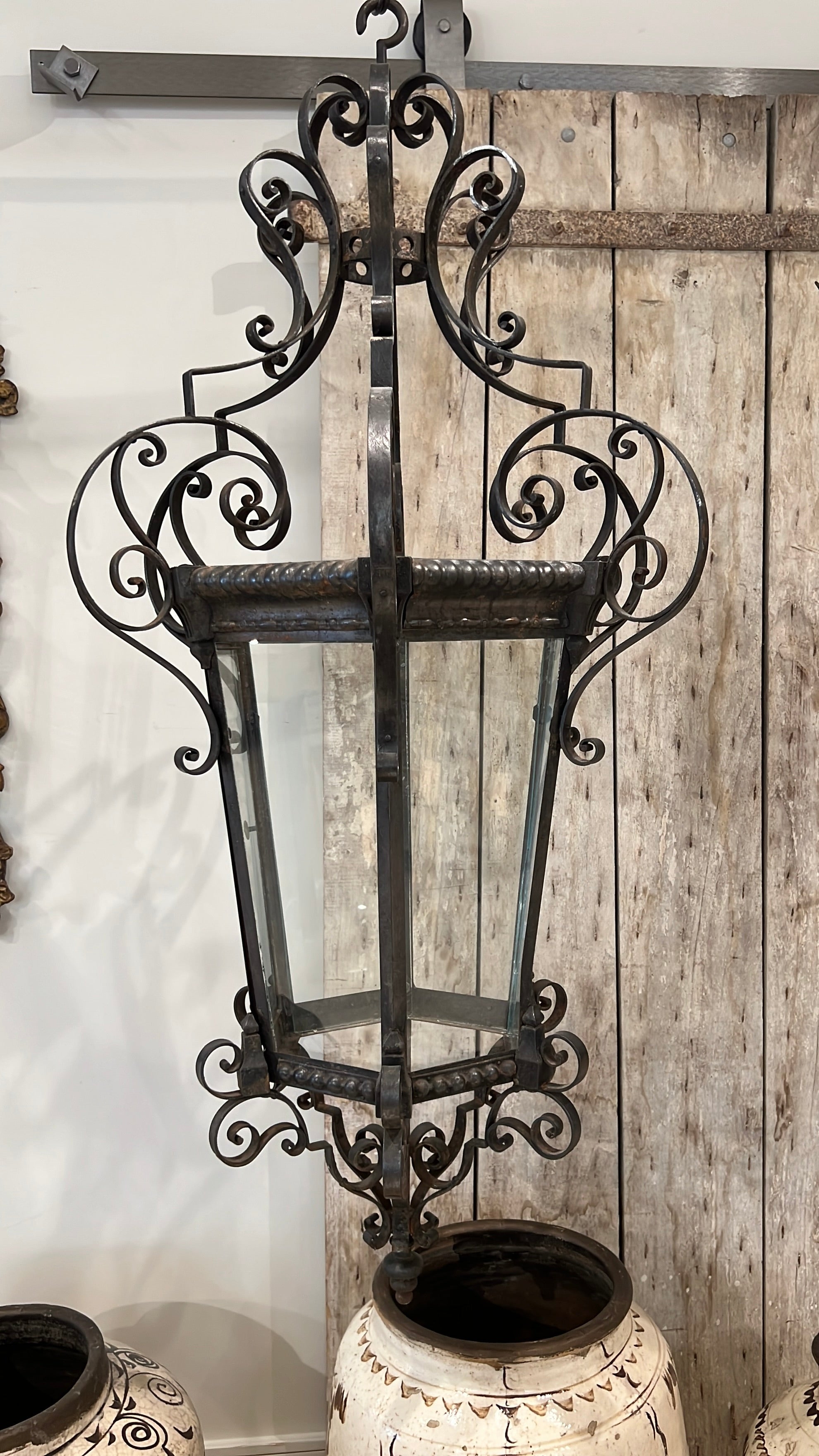 19th Century Italian Antique Scrolled Iron Lantern