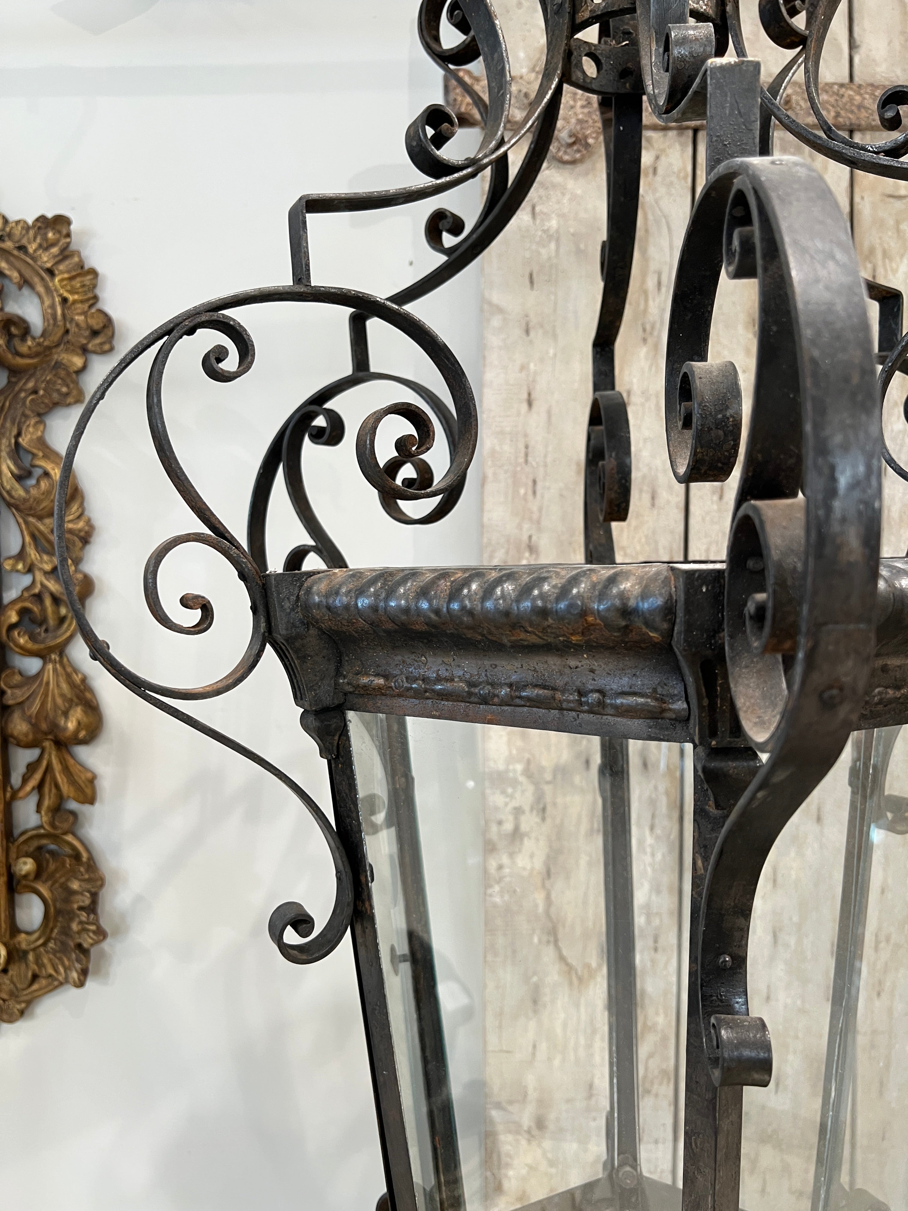 19th Century Italian Antique Scrolled Iron Lantern