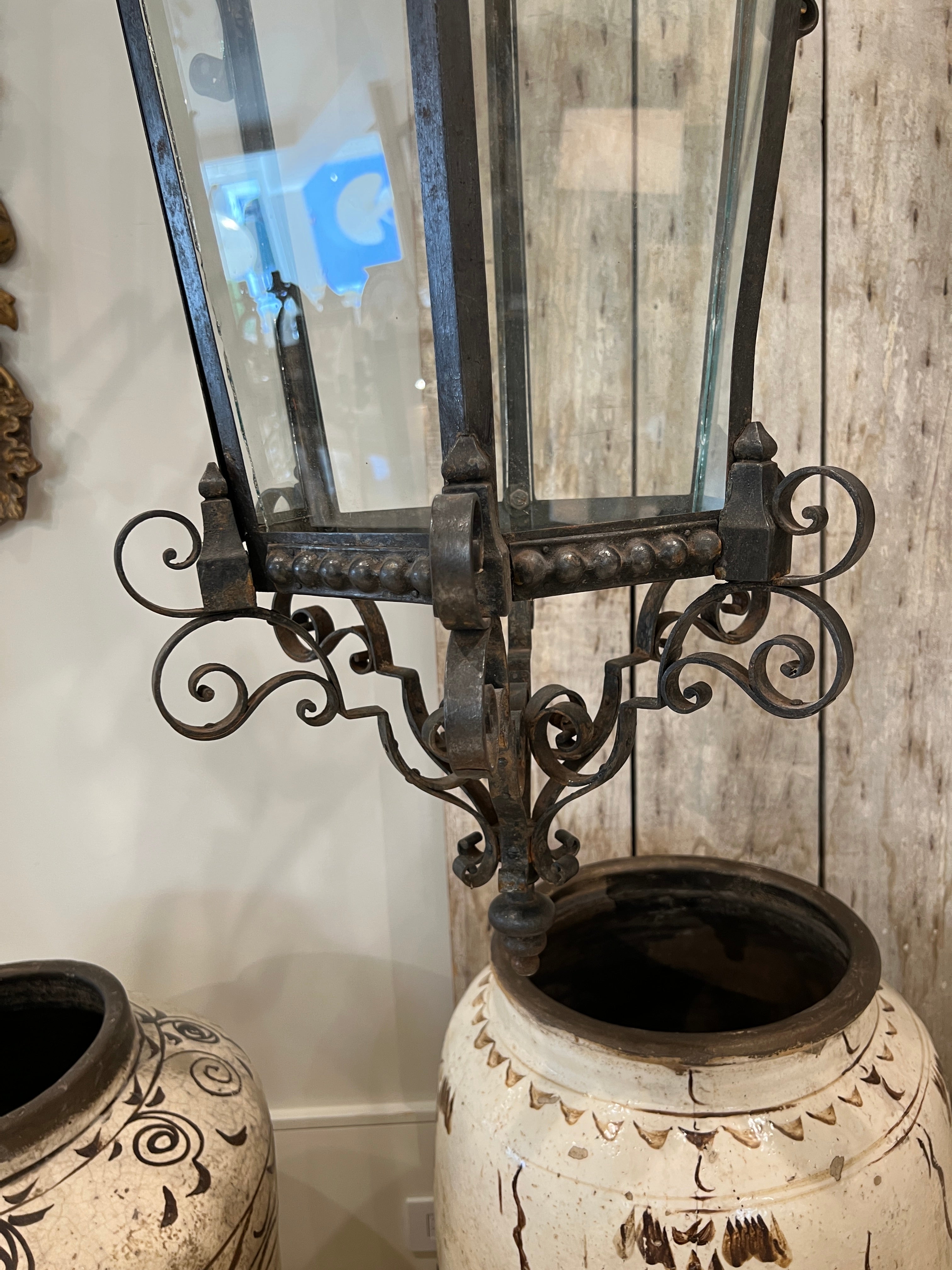19th Century Italian Antique Scrolled Iron Lantern