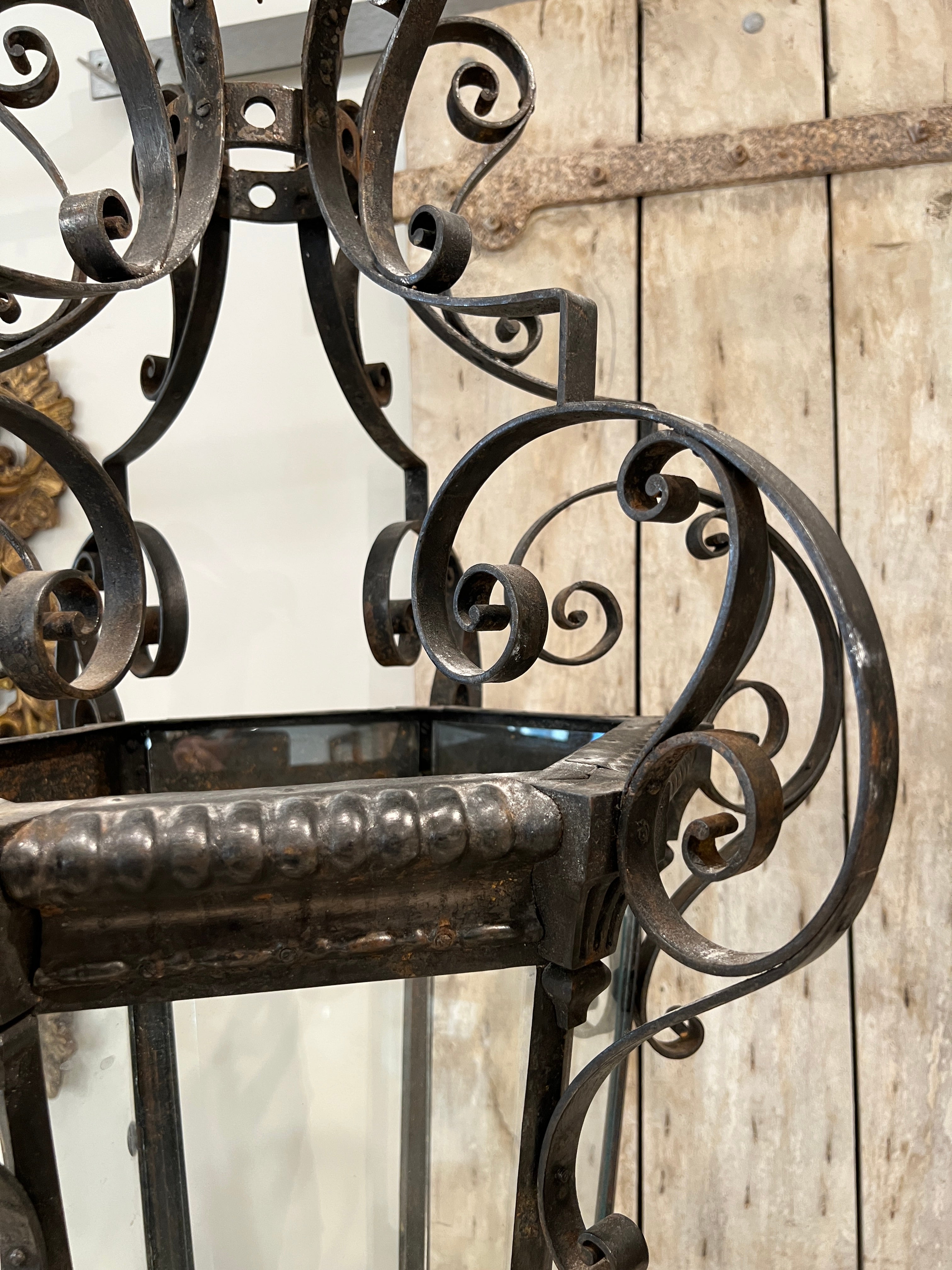 19th Century Italian Antique Scrolled Iron Lantern