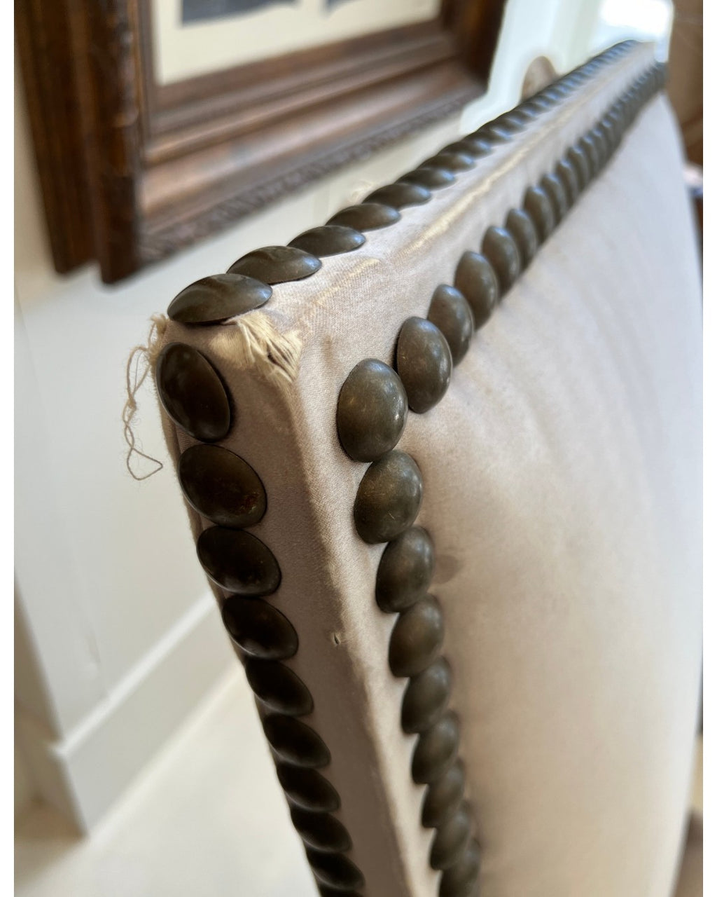 18th Century Louis XIII Style Arm Chair in Taupe Silk