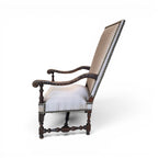 18th Century Louis XIII Style Arm Chair in Taupe Silk