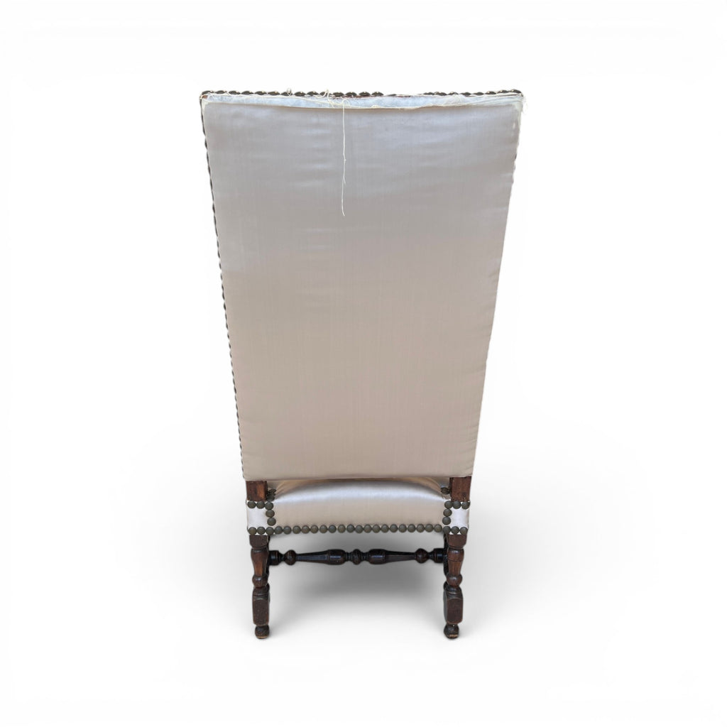 18th Century Louis XIII Style Arm Chair in Taupe Silk
