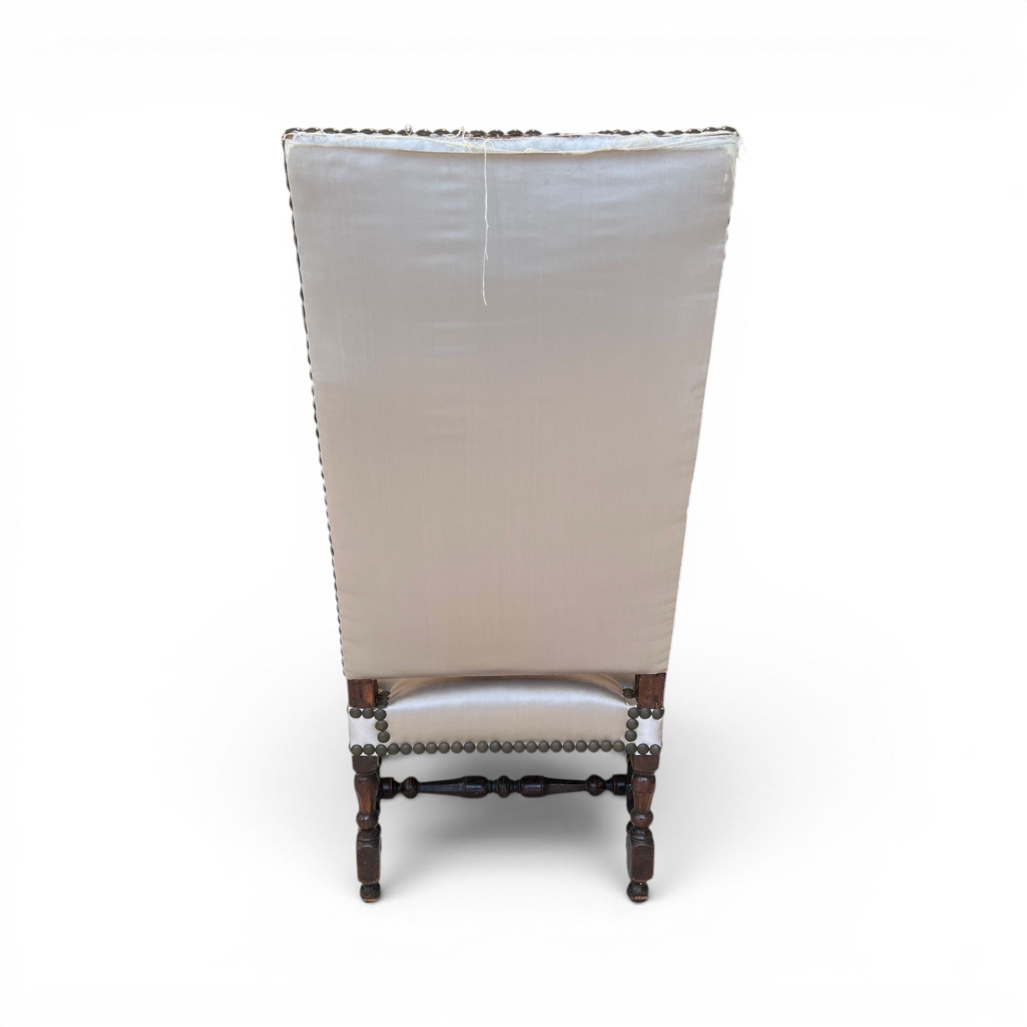 18th Century Louis XIII Style Arm Chair in Taupe Silk