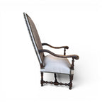 18th Century Louis XIII Style Arm Chair in Taupe Silk