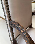 18th Century Louis XIII Style Arm Chair in Taupe Silk