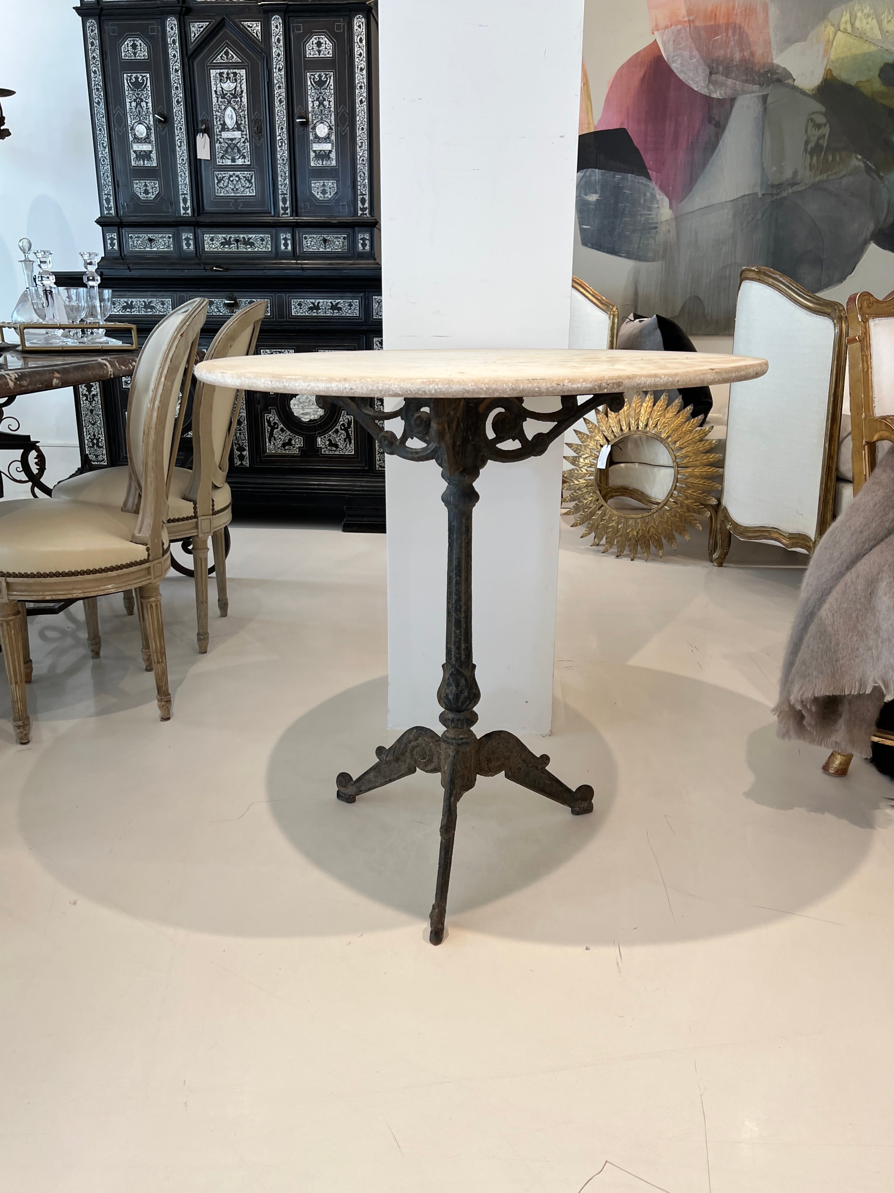 19th Century French Antique Stone Top Table with Iron Base