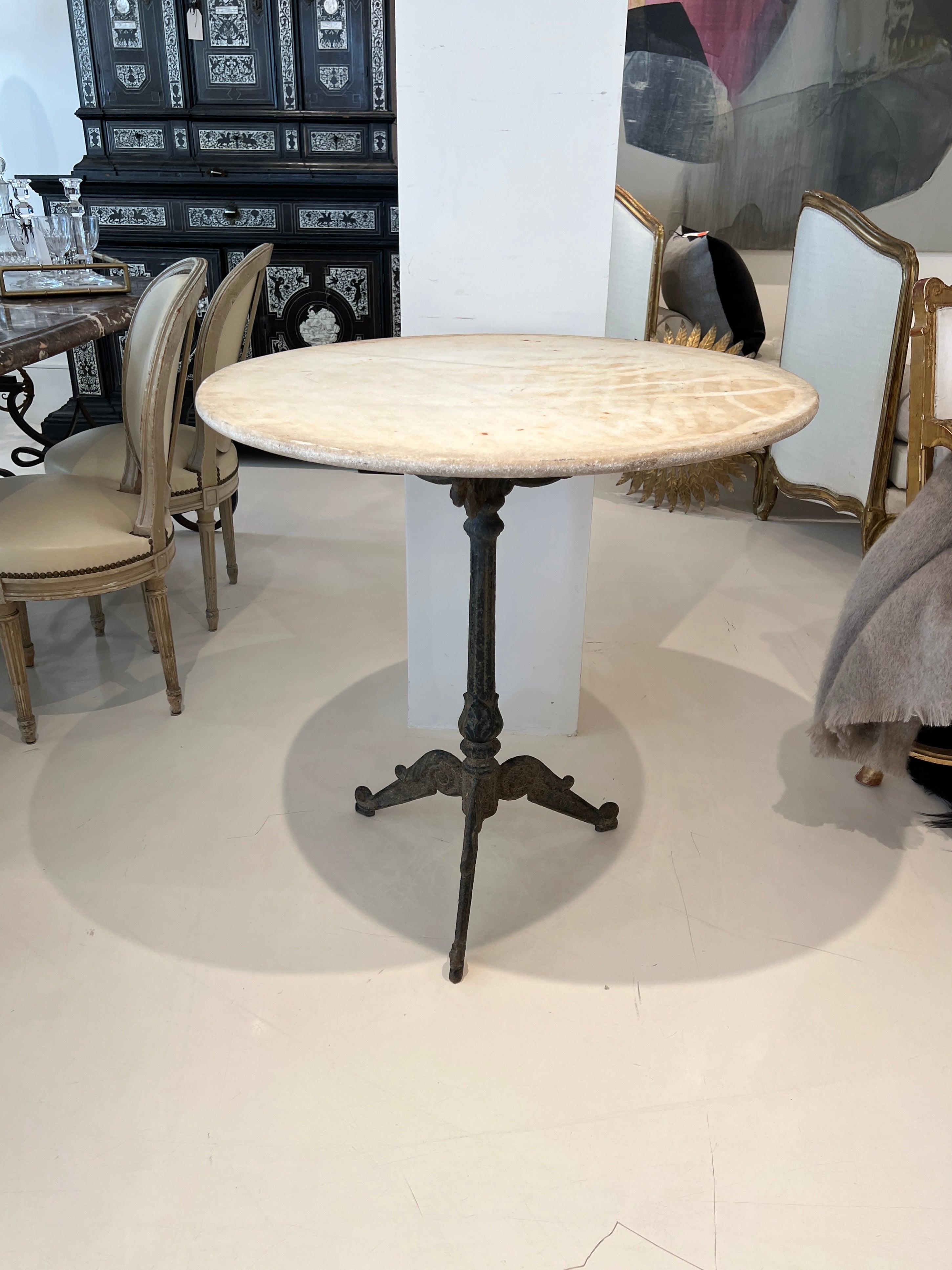 19th Century French Antique Stone Top Table with Iron Base