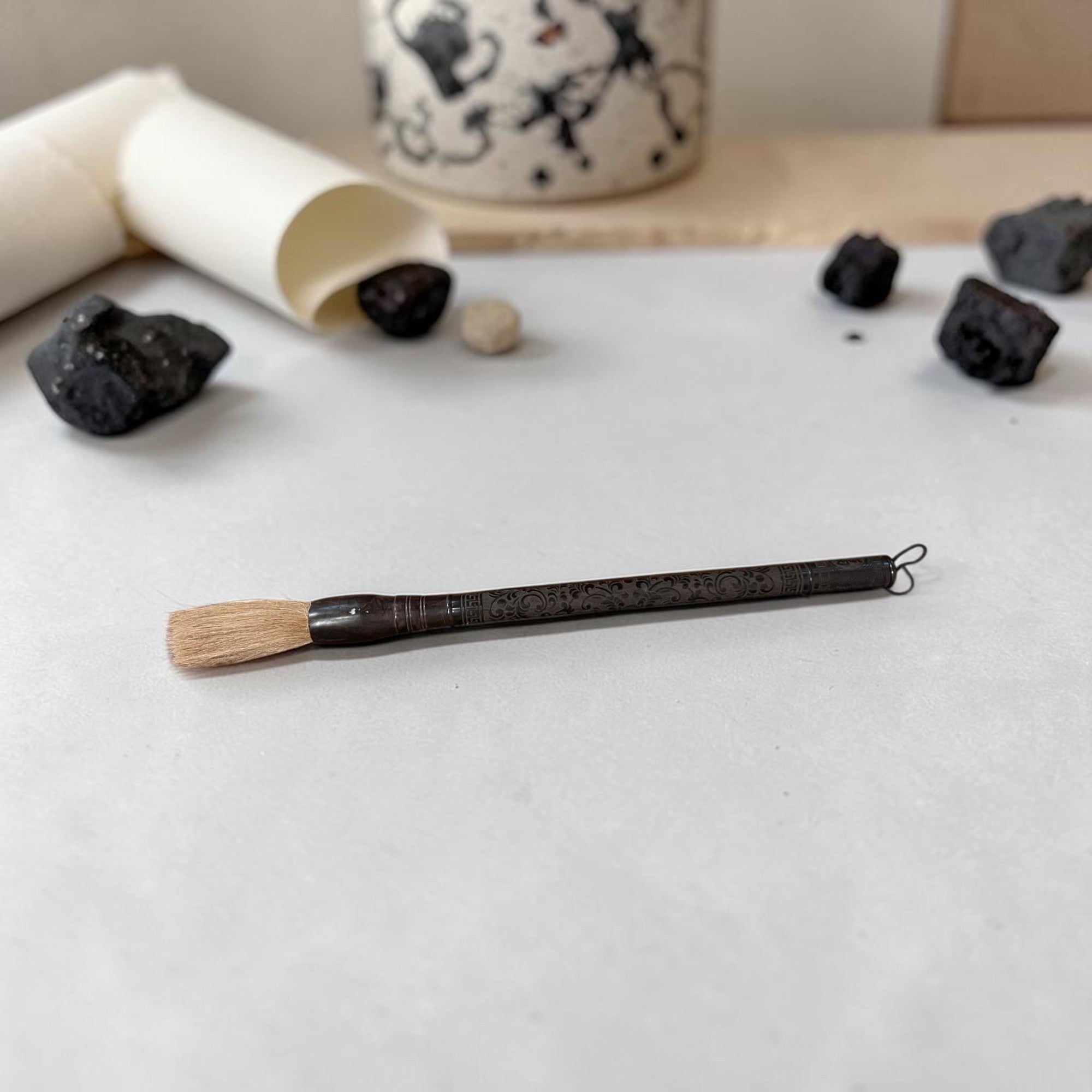 Carved Black Wood Calligraphy Brush