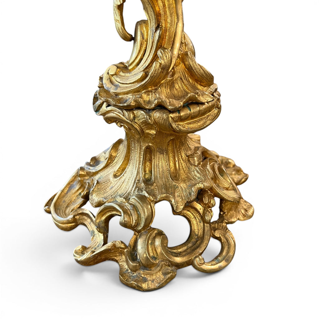 19th Century Pair of Louis XV Style Large Gilded Ormolu 5 Light Candelabras