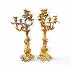 19th Century Pair of Louis XV Style Large Gilded Ormolu 5 Light Candelabras