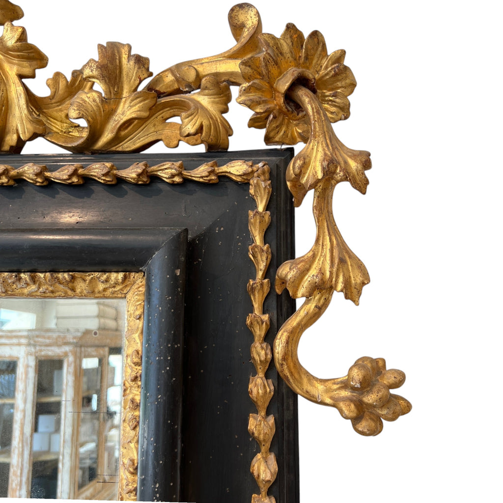 18th Century French Antique Giltwood & Black Mirror