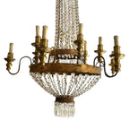 19th Century Italian Large Empire Crystal & Gilded Iron Antique Chandelier