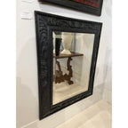 19th Century French Antique Napoleon III Black Mirror with Detailed Carving