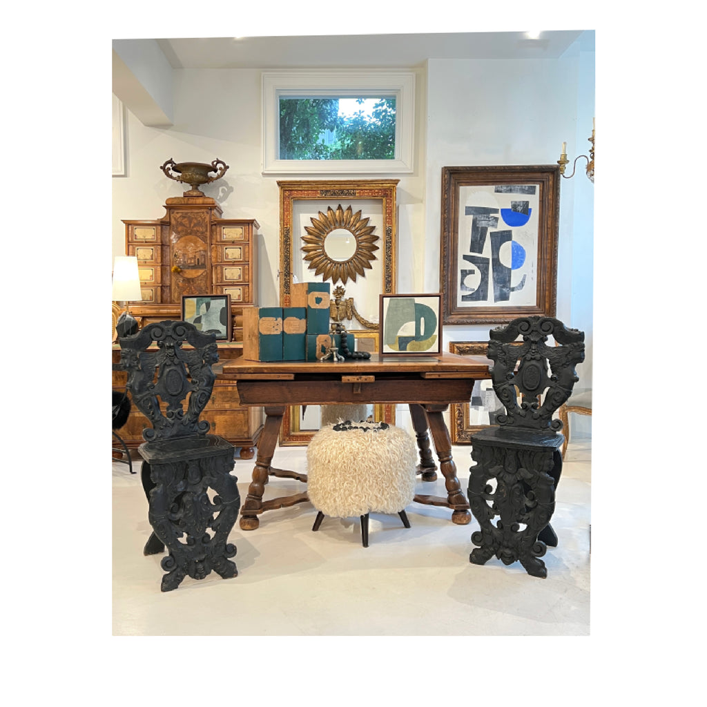 19th Century Swiss Antique Walnut Table with Slate & 2 Leaves