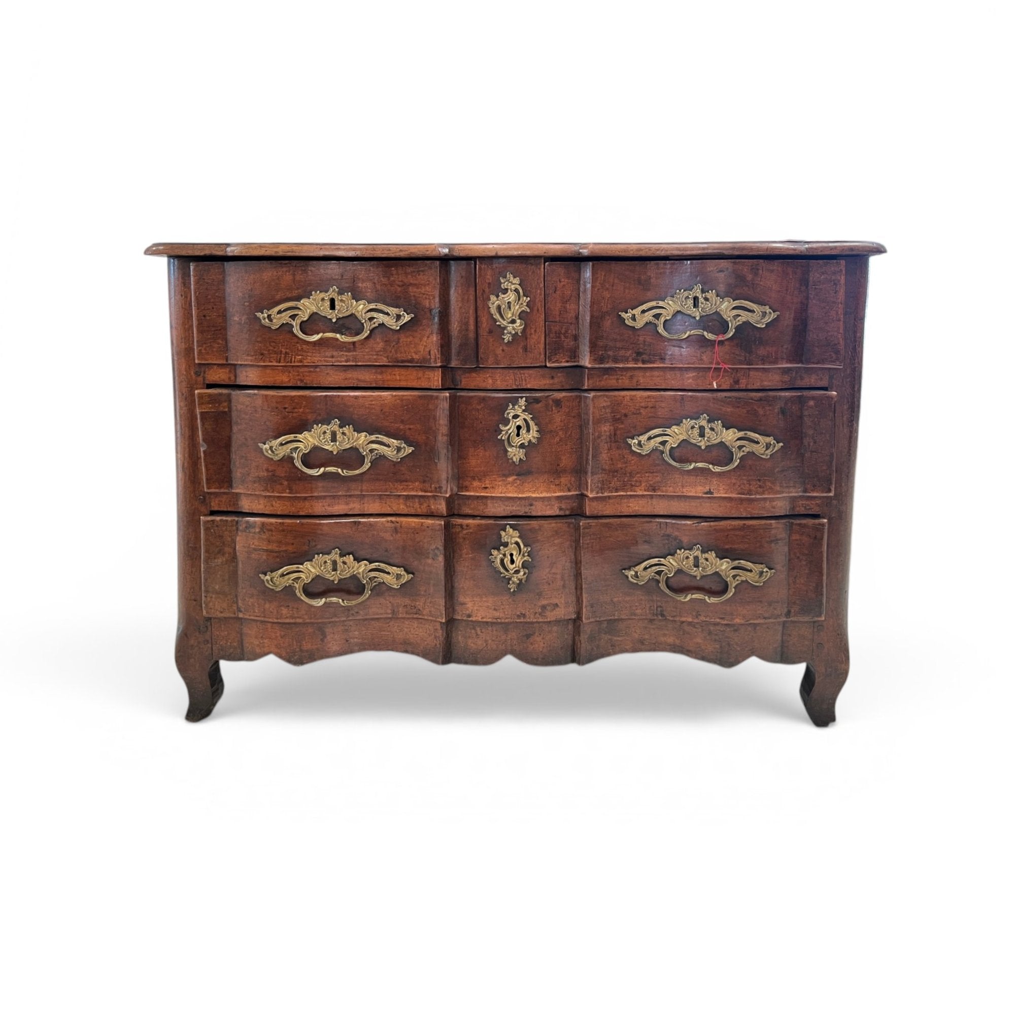 18th Century French Louis XV Walnut Chest or Commode with Original Bronze Hardware