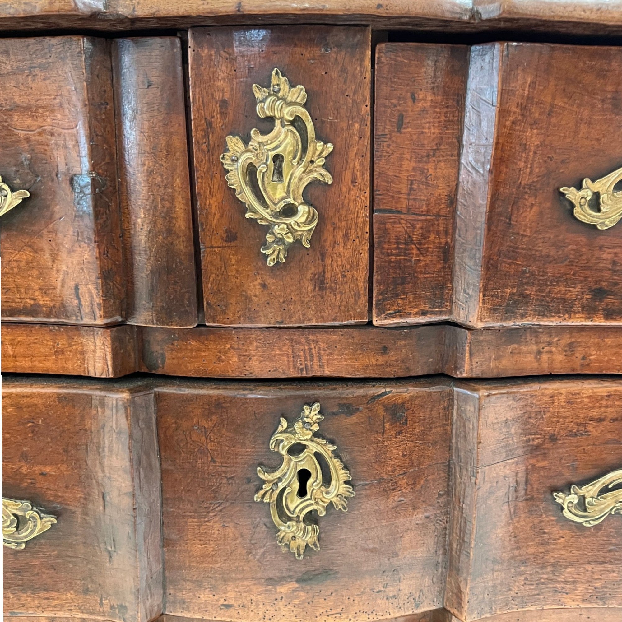 18th Century French Louis XV Walnut Chest or Commode with Original Bronze Hardware
