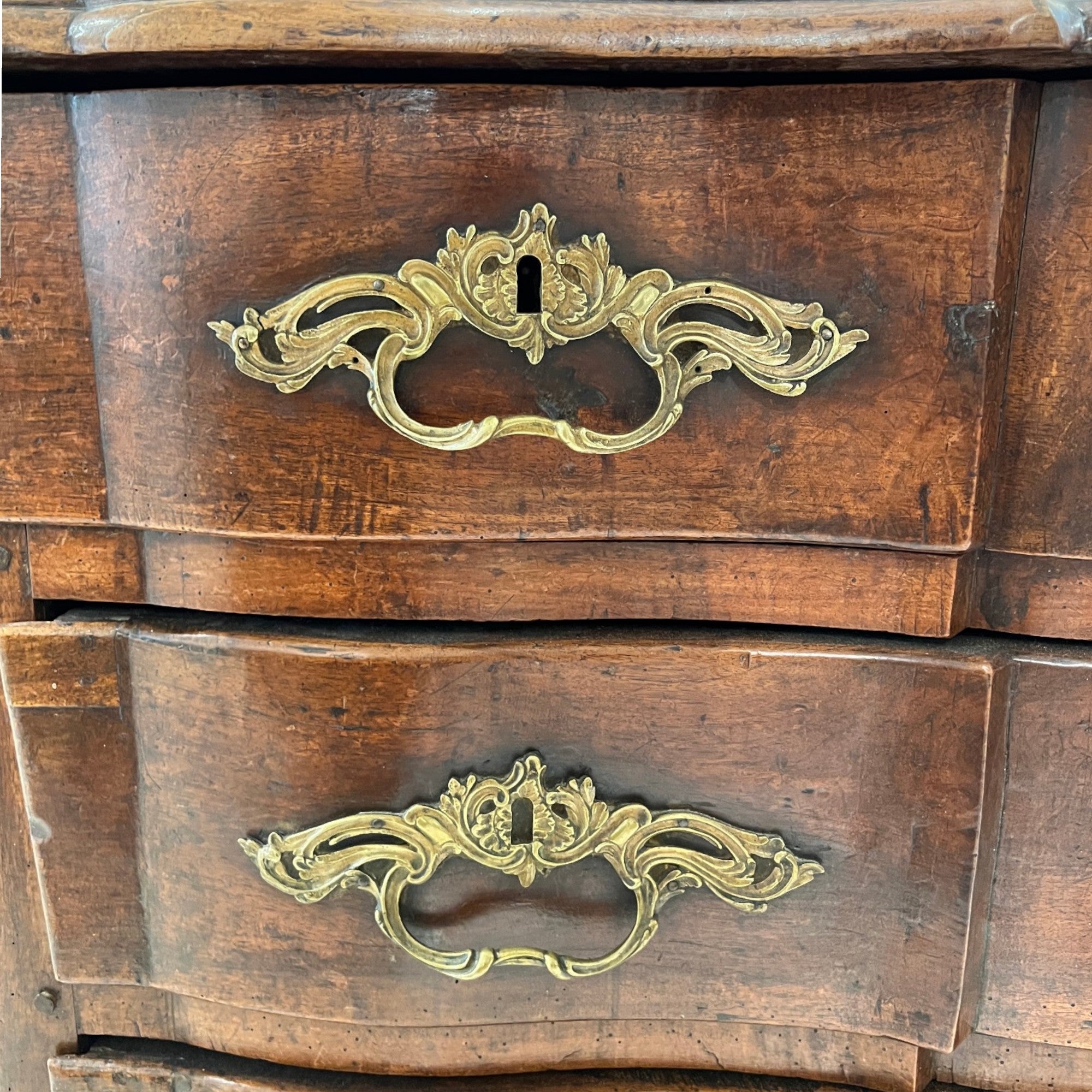 18th Century French Louis XV Walnut Chest or Commode with Original Bronze Hardware