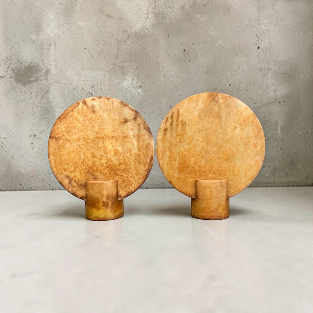 Contemporary Spanish Pair of Amber Alabaster Disc Lamps - Small