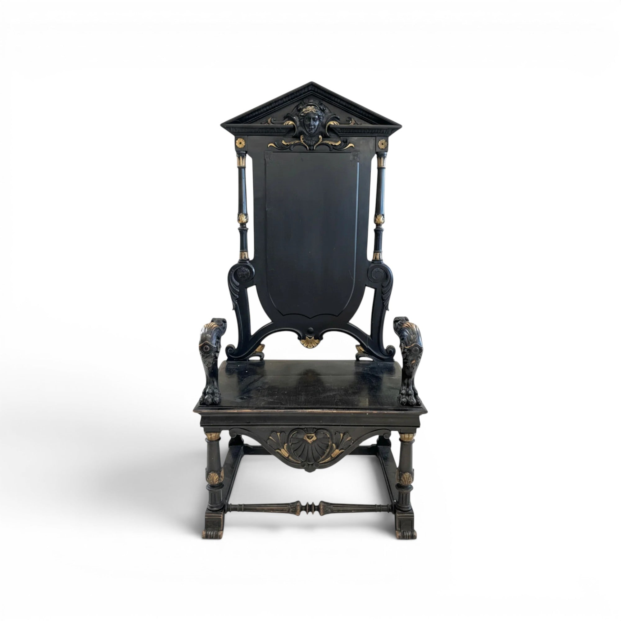 19th Century French Antique Black Throne from Paris