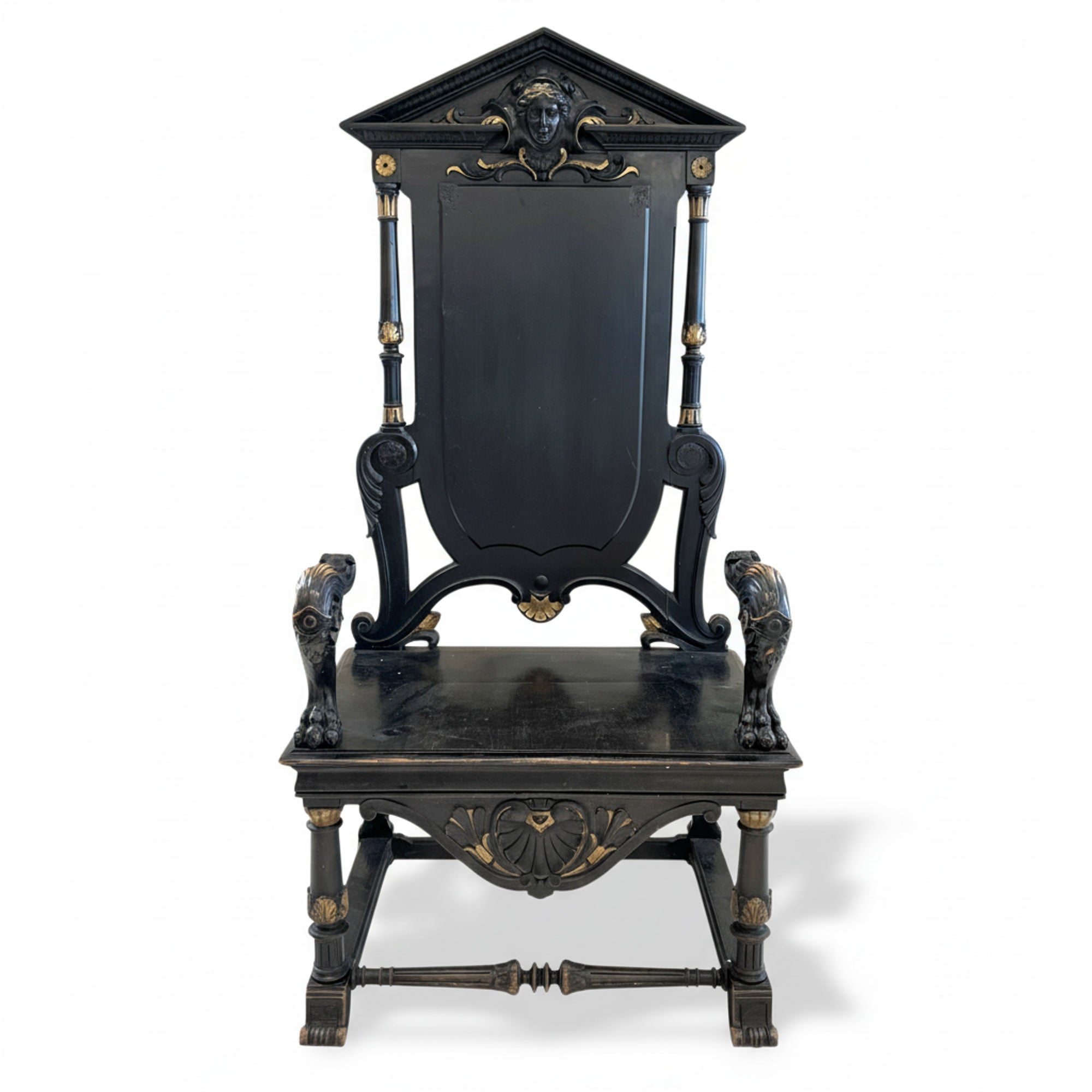 19th Century French Antique Black Throne from Paris