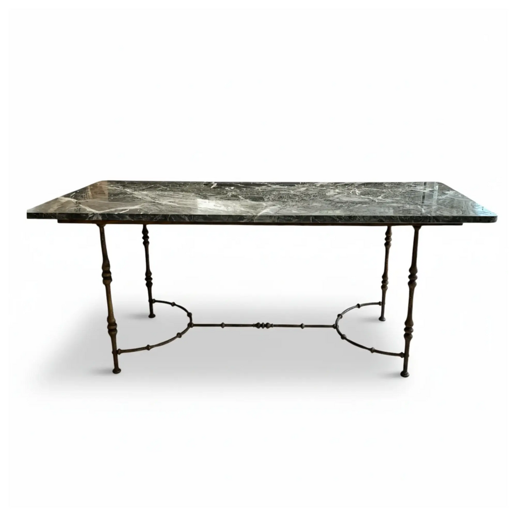 Mid-Century Large Maison Jansen Console Table with Iron Base and Marble Top