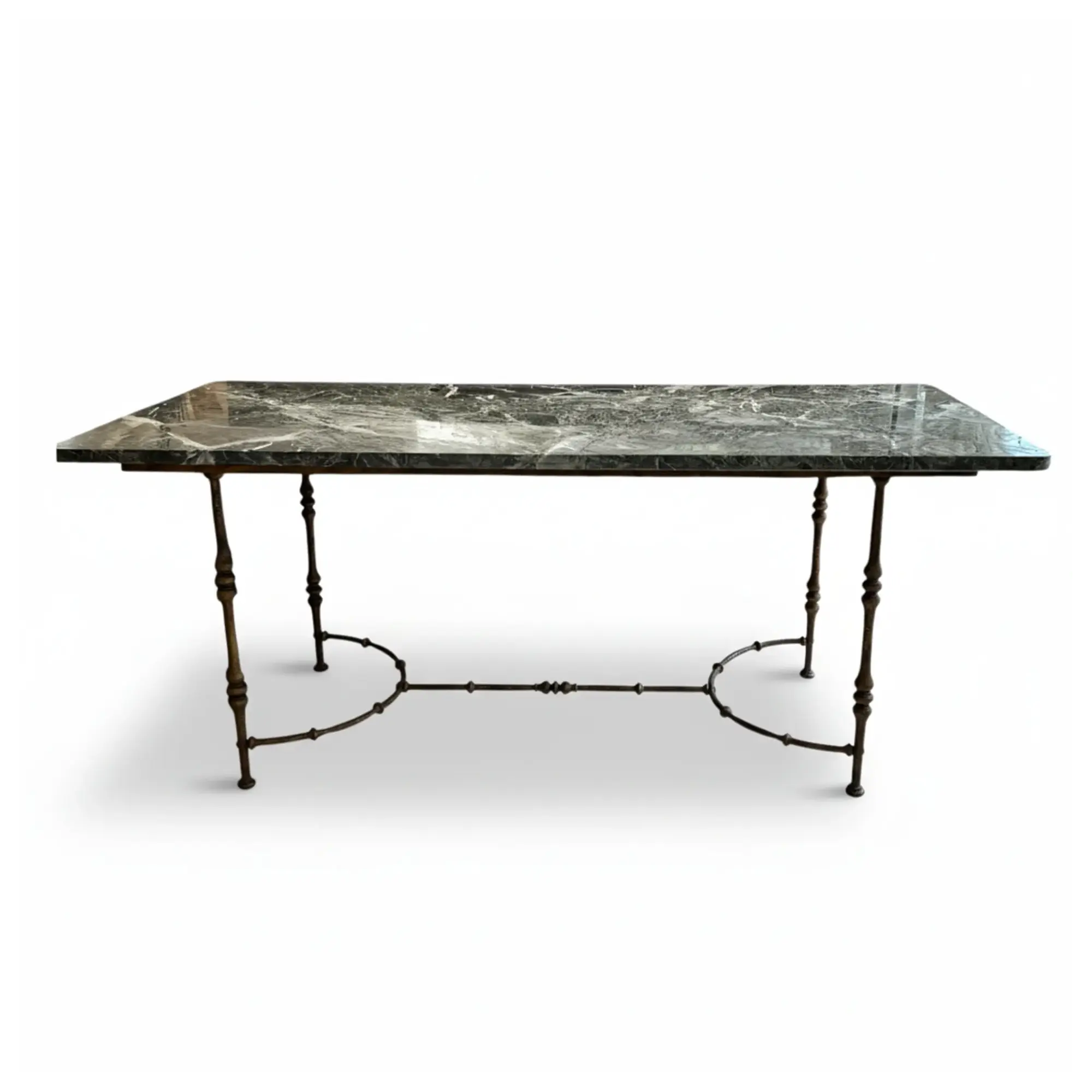 Mid-Century Large Maison Jansen Console Table with Iron Base and Marble Top