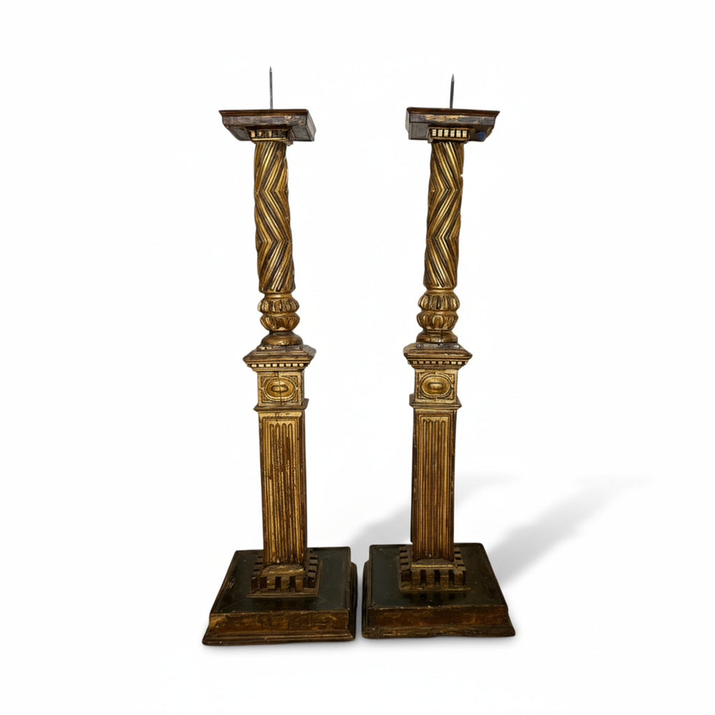 Antique Italian Column Fragment Candlesticks