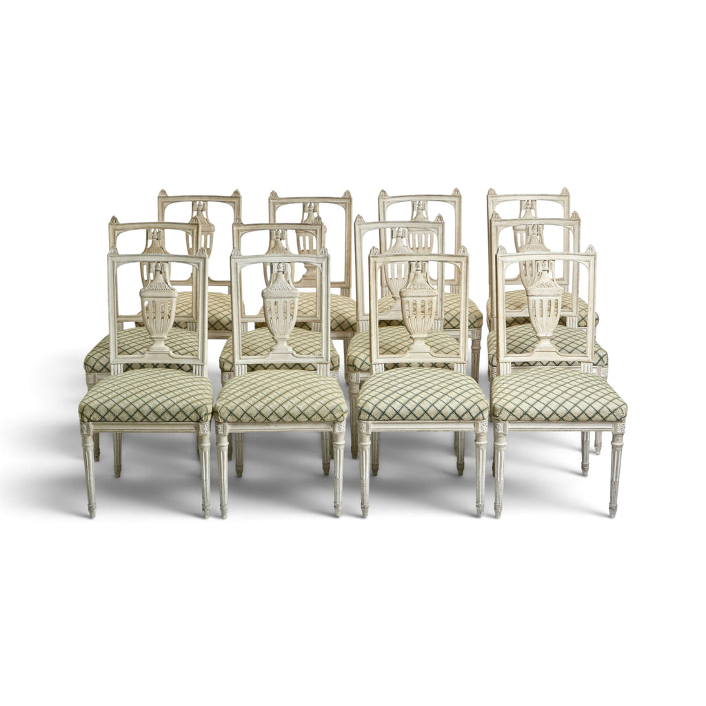 Early 20th Century Set of 12 Louis XVI Style Chairs with Urn Back