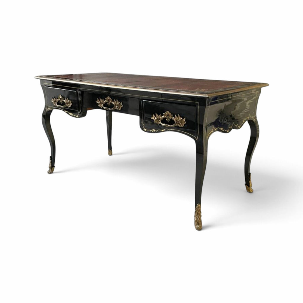 18th Century French Louis XV Style Bureau Plat or Desk with Brass & Gilt Bronze Inlays